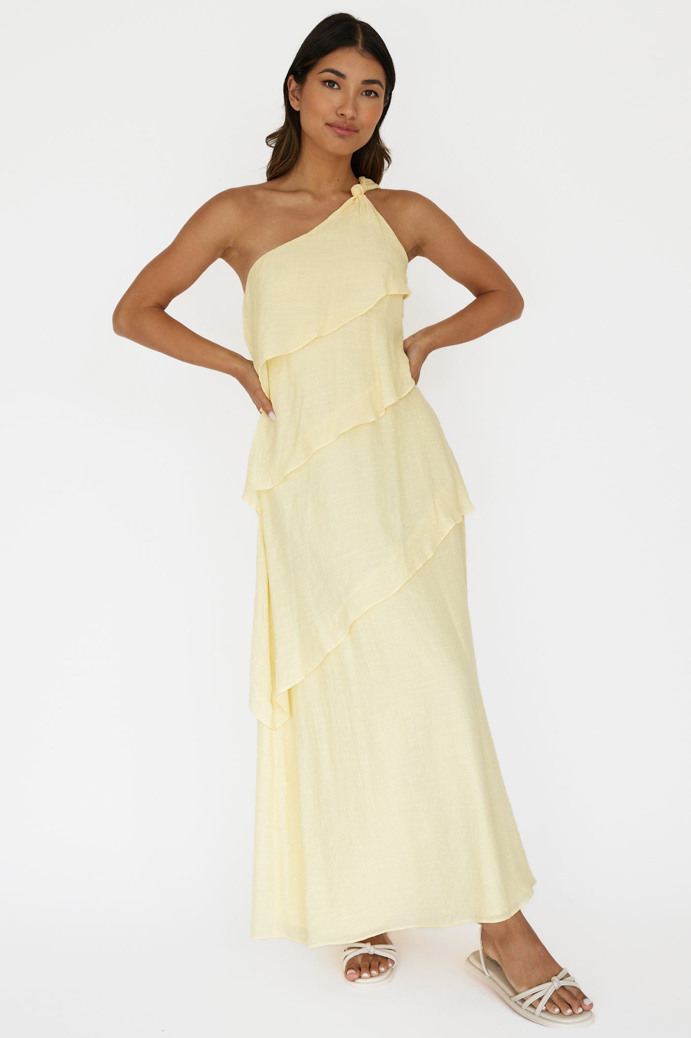 Delwyn One-Shoulder Maxi Dress Yellow-Maymioy