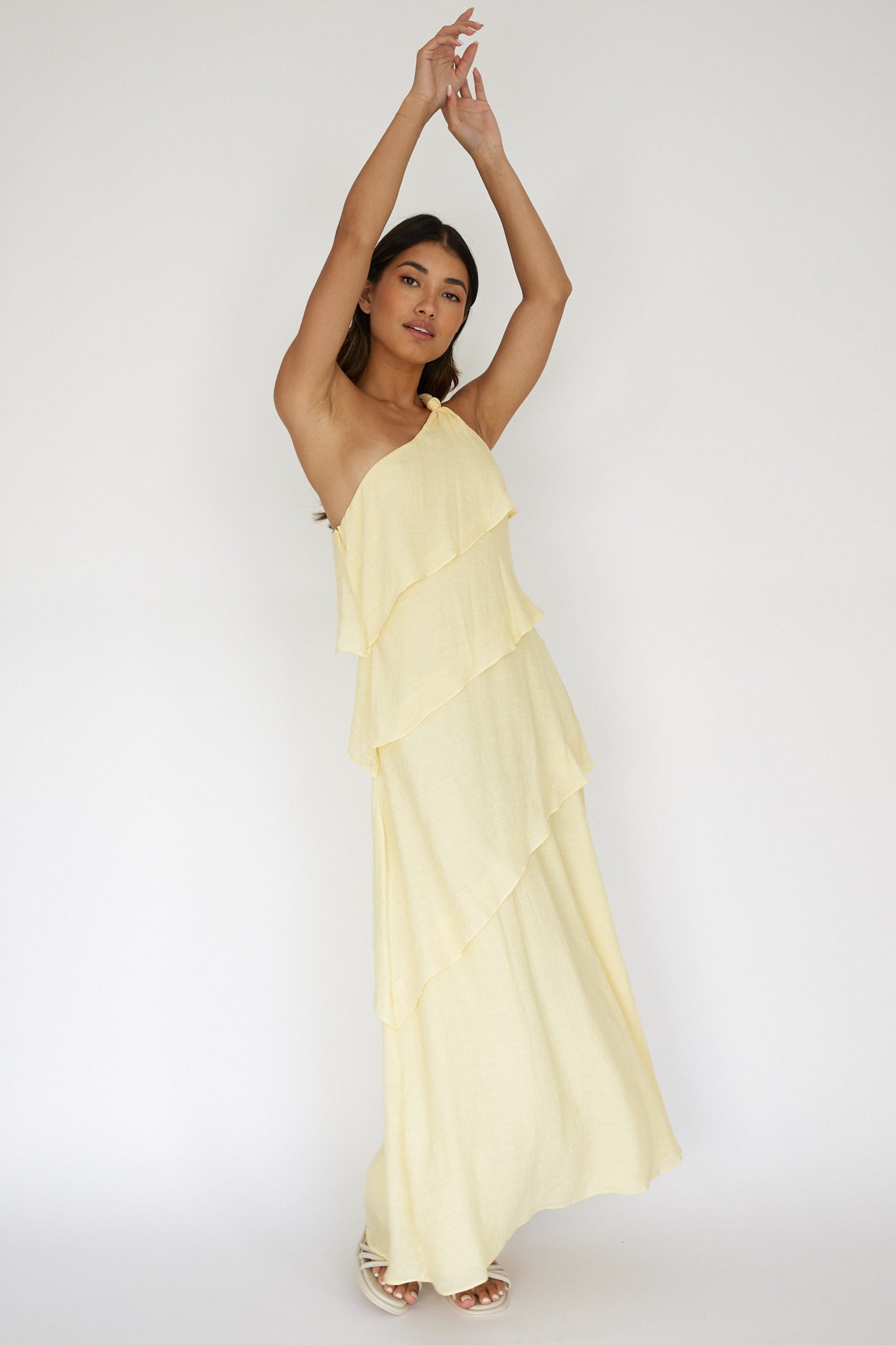 Delwyn One-Shoulder Maxi Dress Yellow-Maymioy