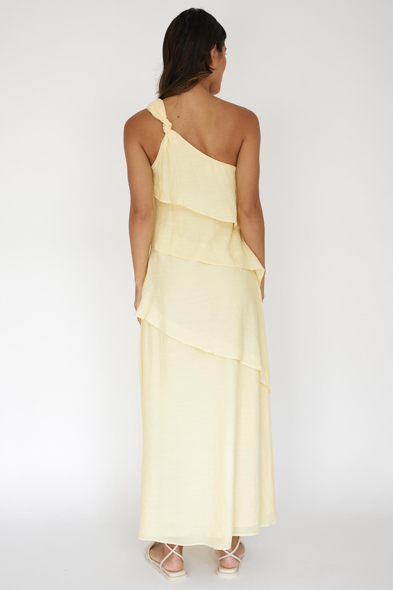 Delwyn One-Shoulder Maxi Dress Yellow-Maymioy