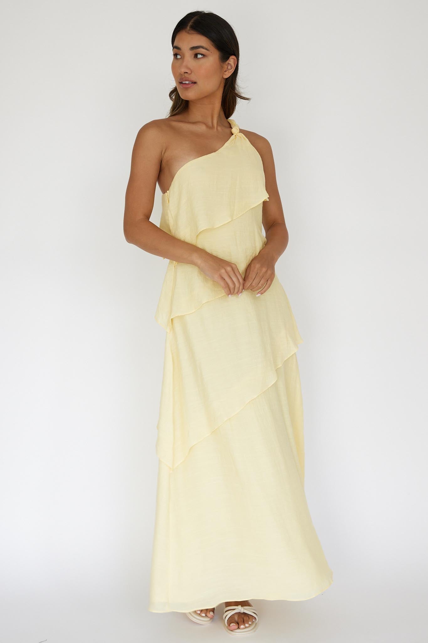 Delwyn One-Shoulder Maxi Dress Yellow-Maymioy