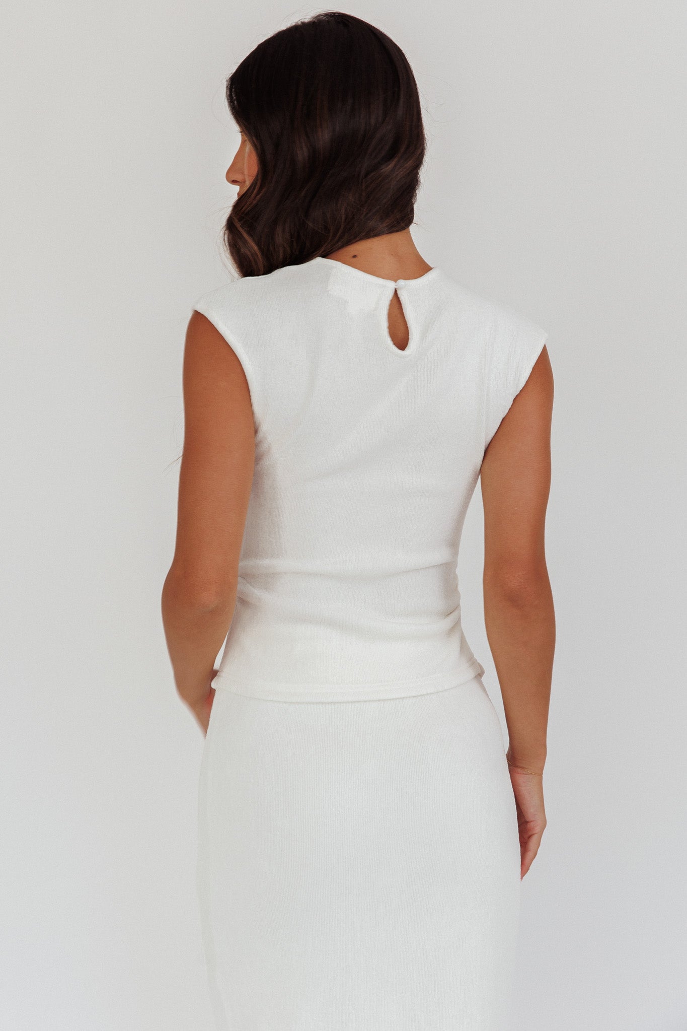 Calculated Cap Sleeve Ribbed Knit Top White-Maymioy