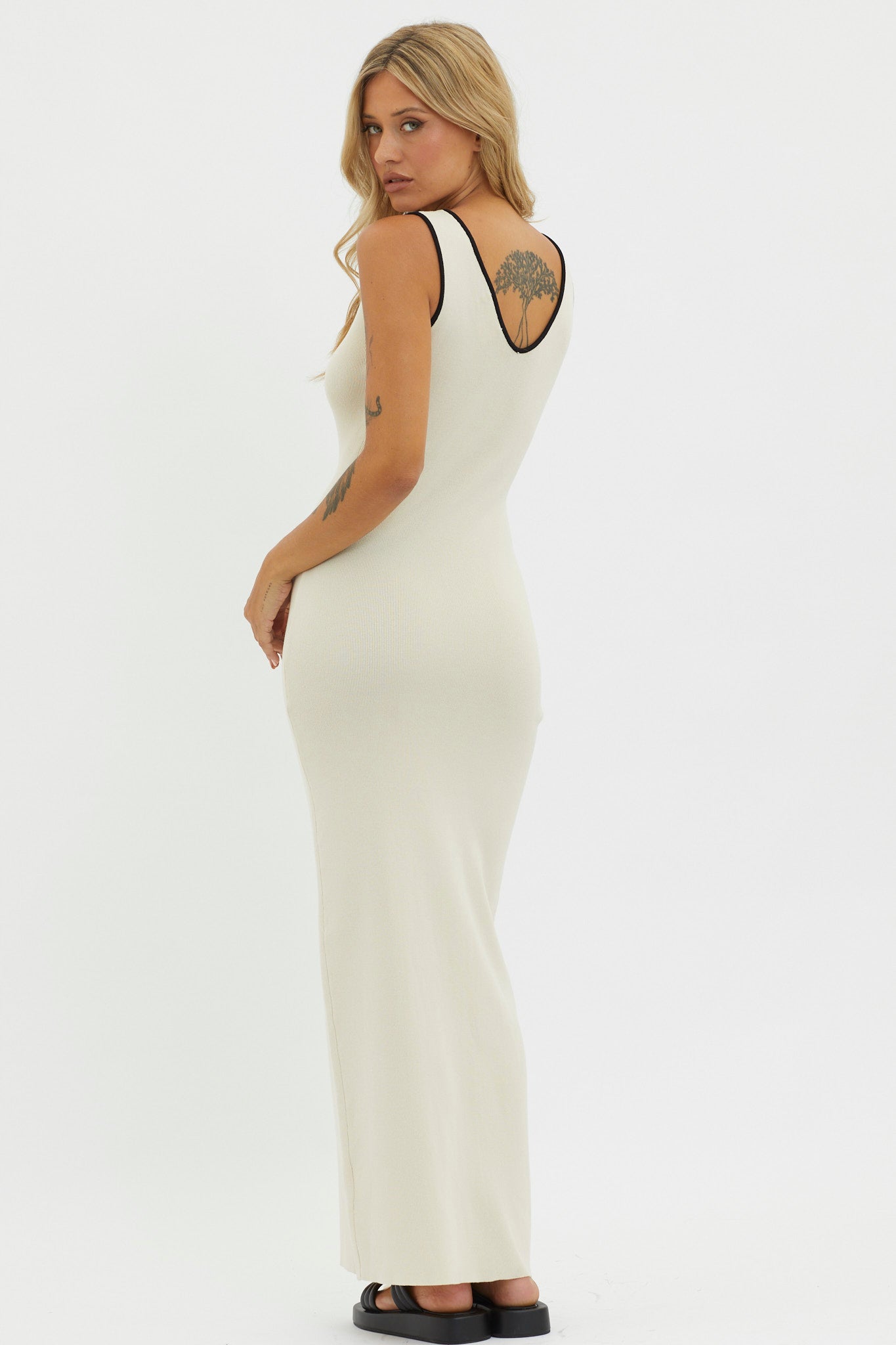 Karyssa Tied Bust Knit Maxi Dress Sand-Maymioy