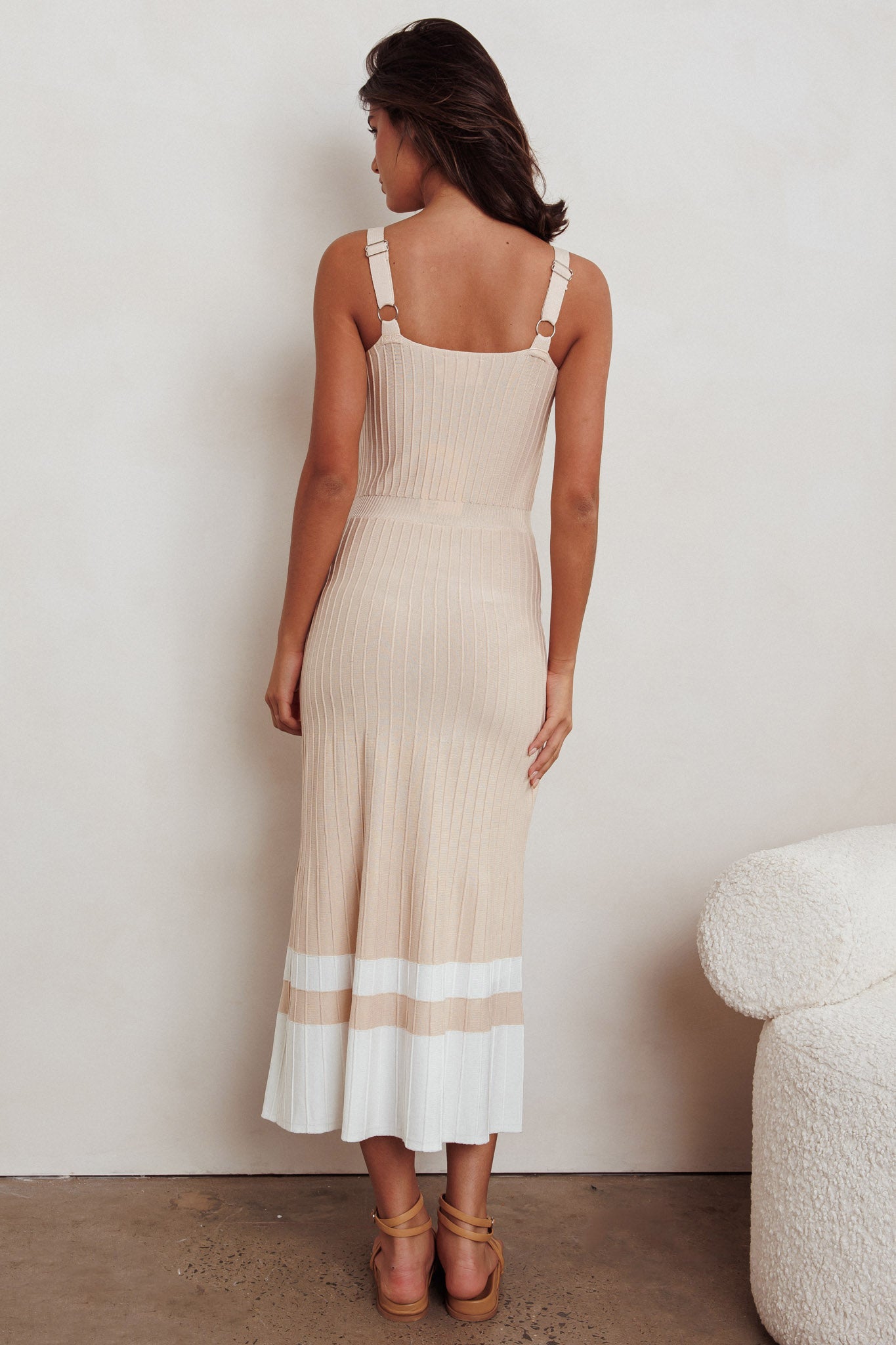 Cayla Contrast Ribbed Knit Maxi Dress Sand-Maymioy