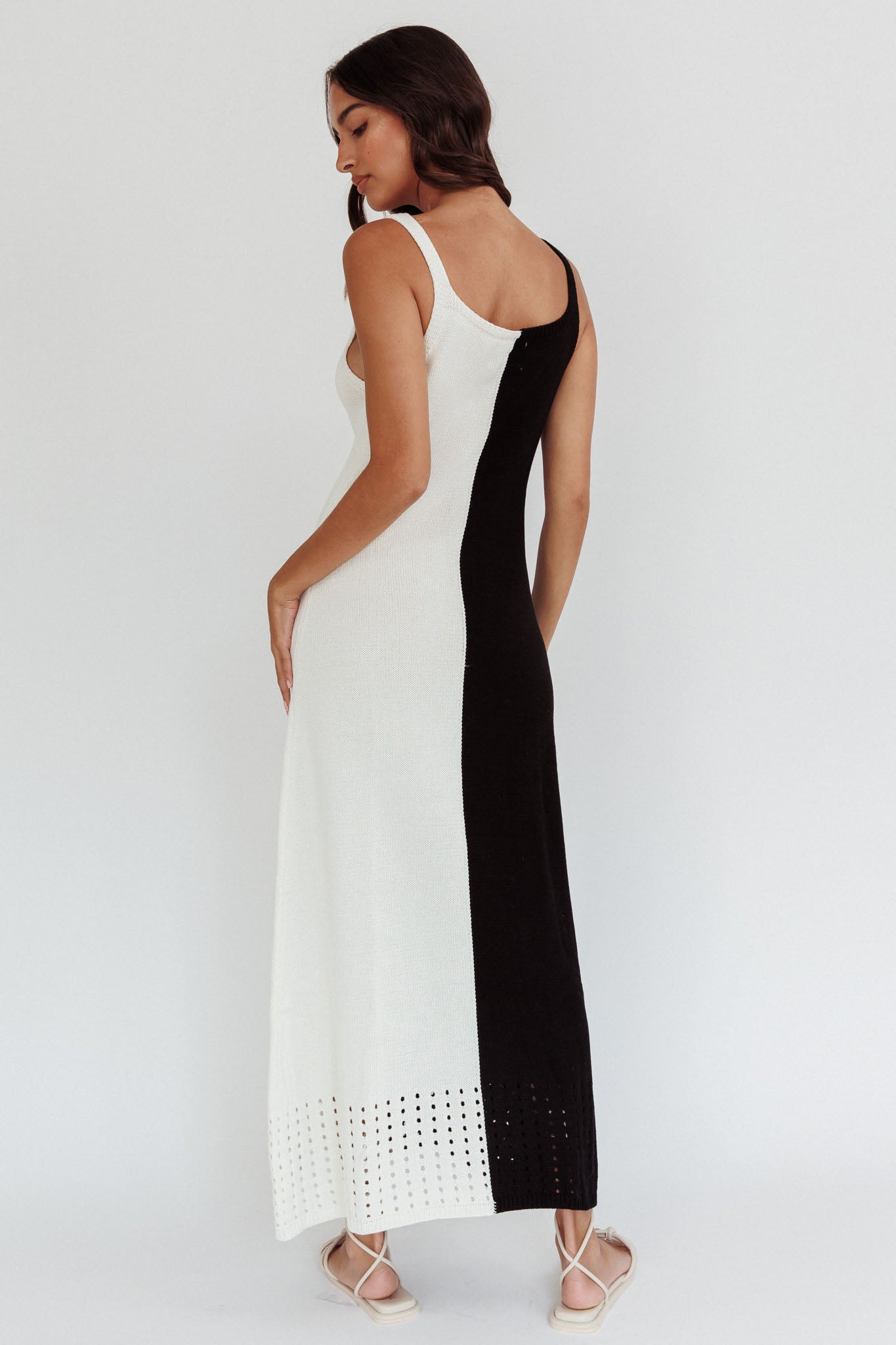 Sunday Fun Day Knit Maxi Dress Black Cream-Maymioy