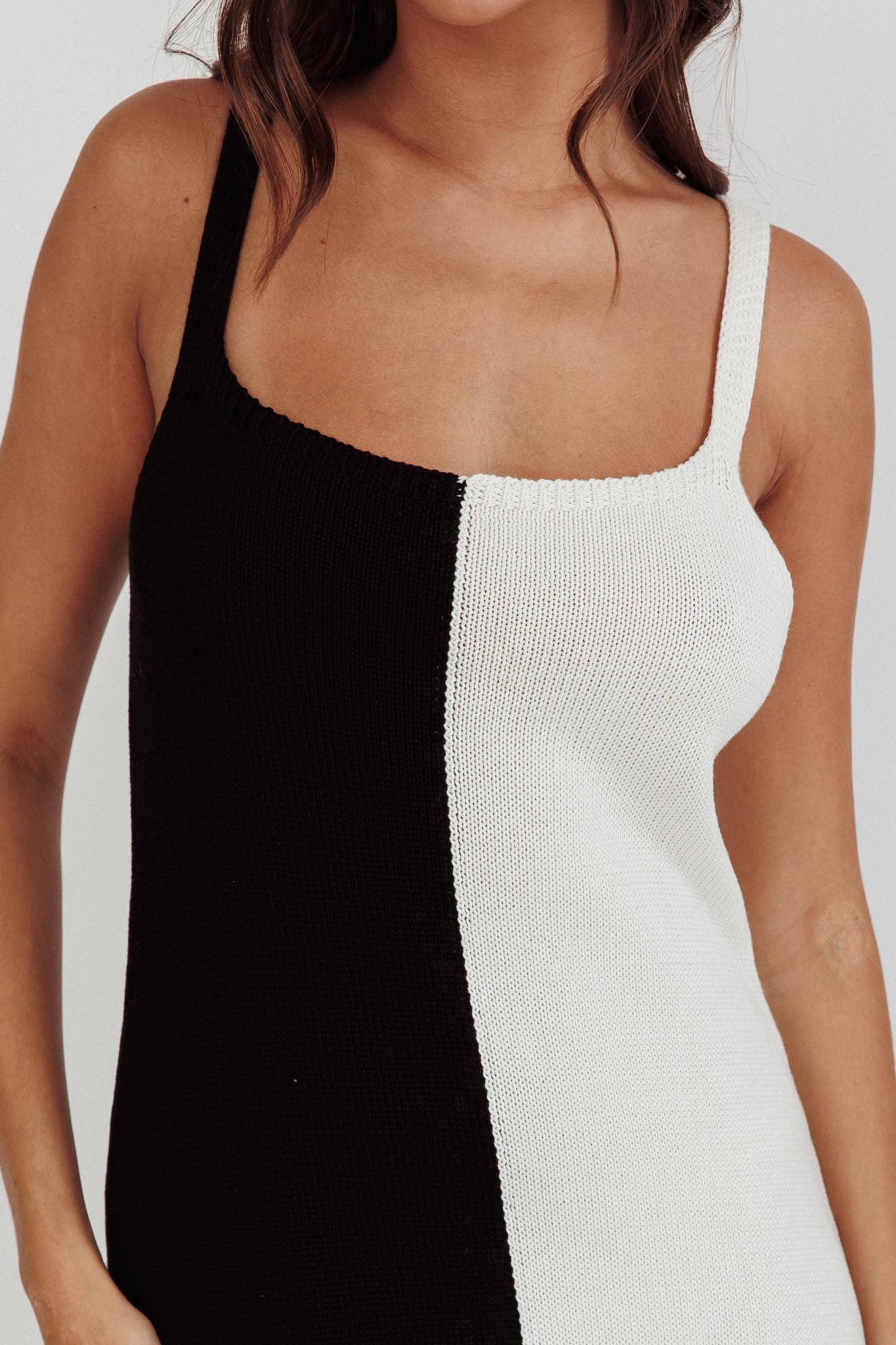 Sunday Fun Day Knit Maxi Dress Black Cream-Maymioy