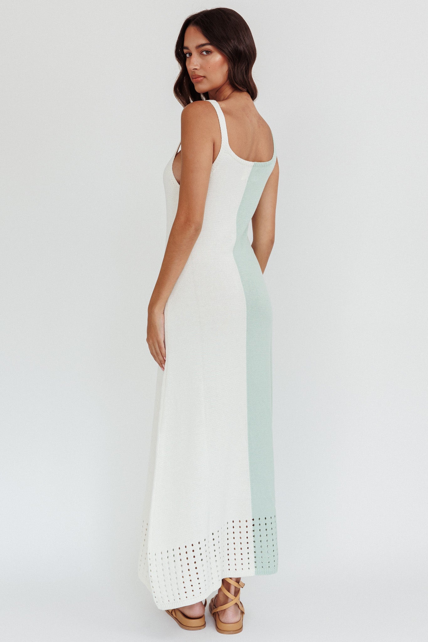 Sunday Fun Day Knit Maxi Dress Sage Cream-Maymioy