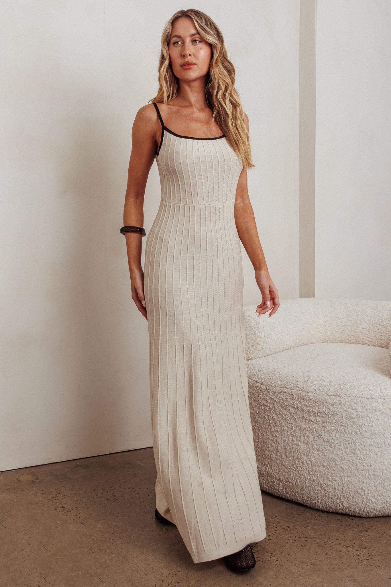 Interstellar Contrast Knit Maxi Dress Oat-Maymioy