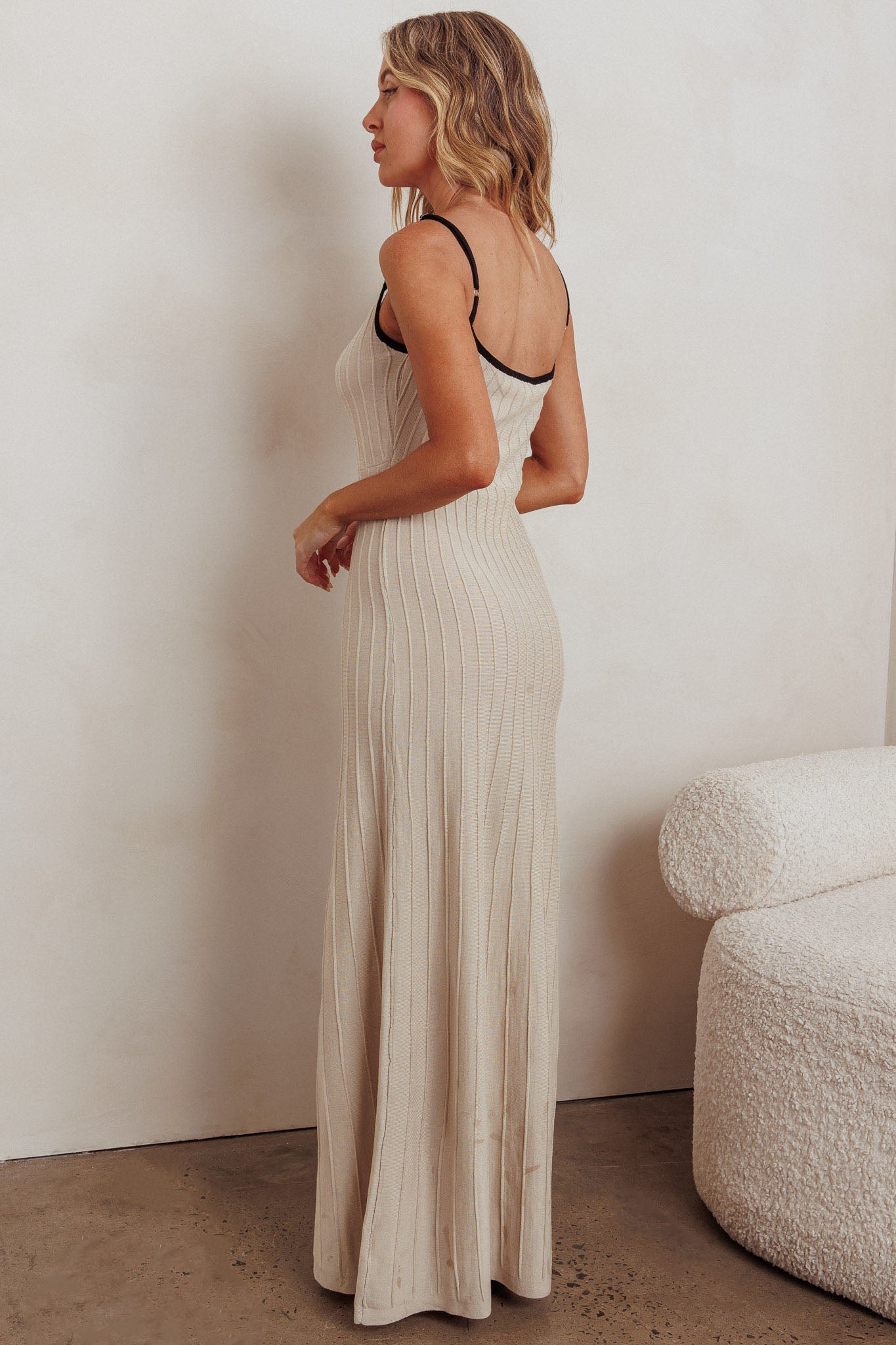 Interstellar Contrast Knit Maxi Dress Oat-Maymioy
