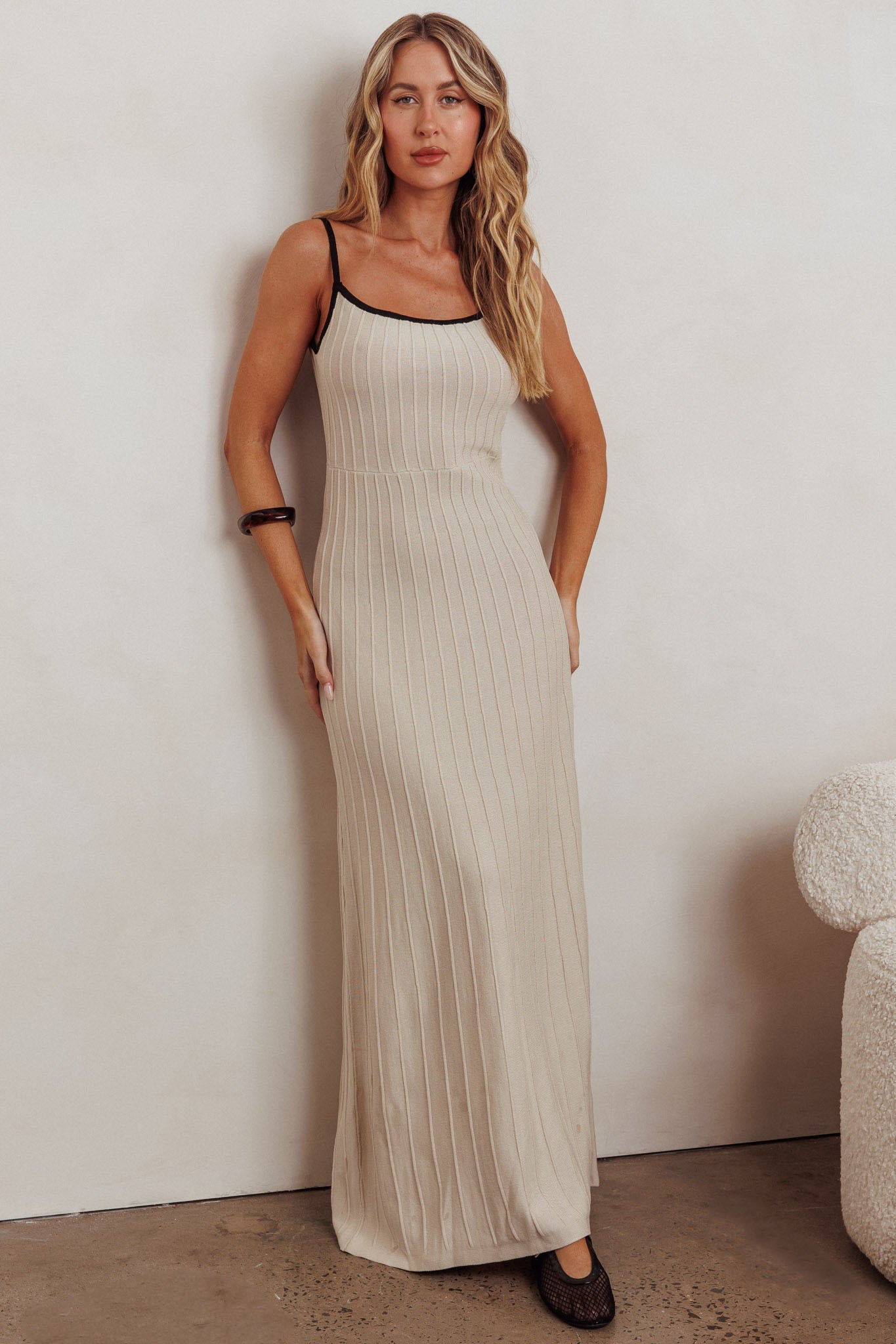 Interstellar Contrast Knit Maxi Dress Oat-Maymioy