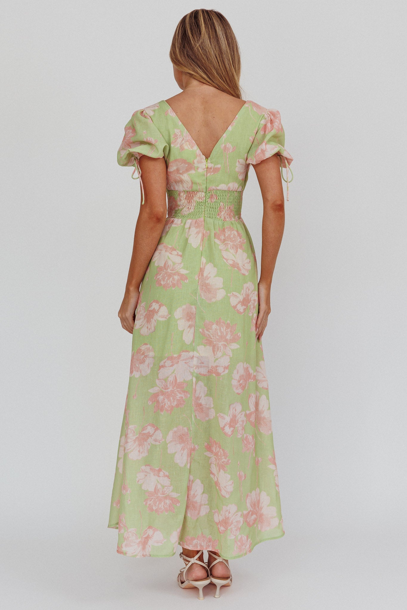 Loveberry Puff Sleeve A-Line Maxi Dress Green-Maymioy