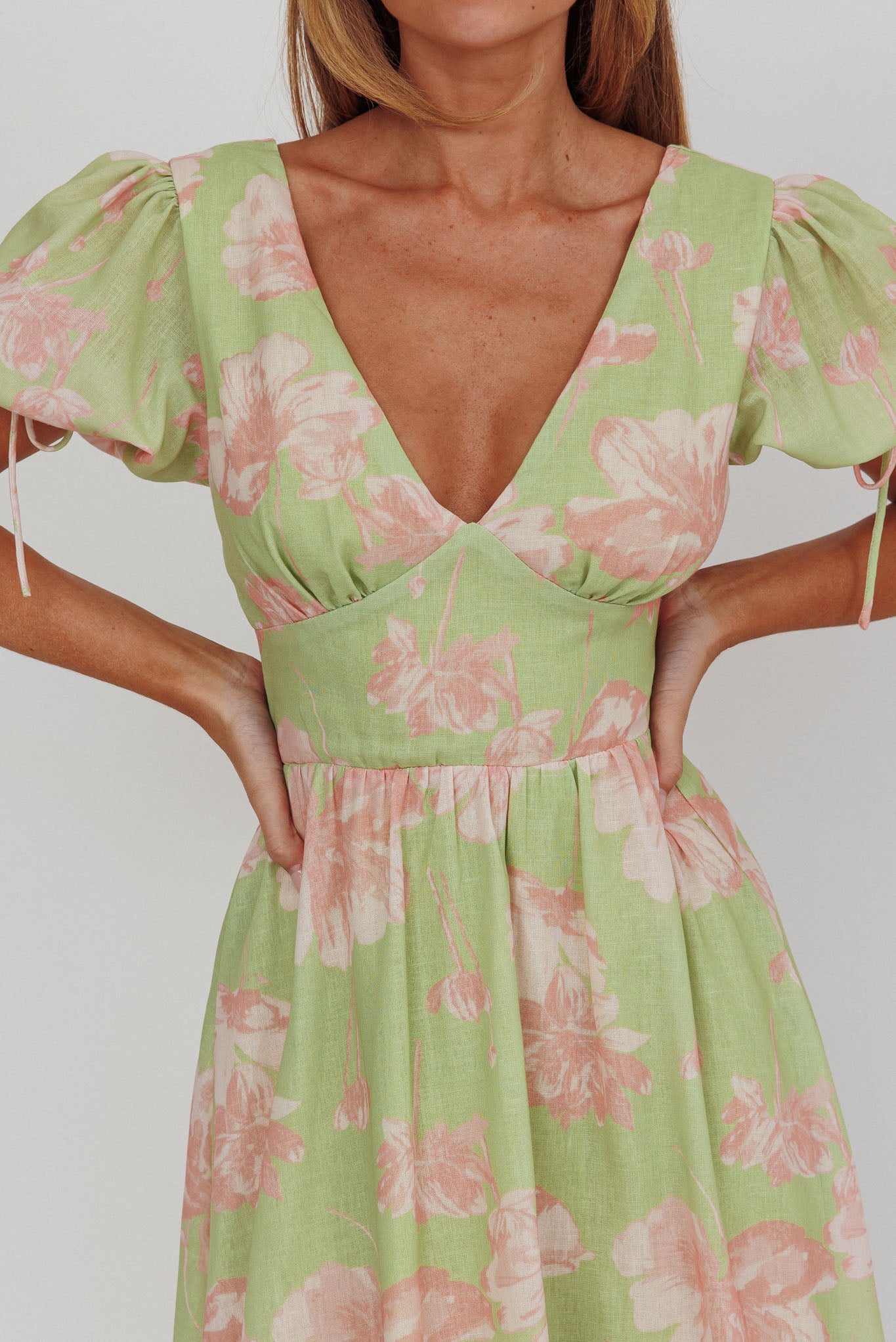 Loveberry Puff Sleeve A-Line Maxi Dress Green-Maymioy