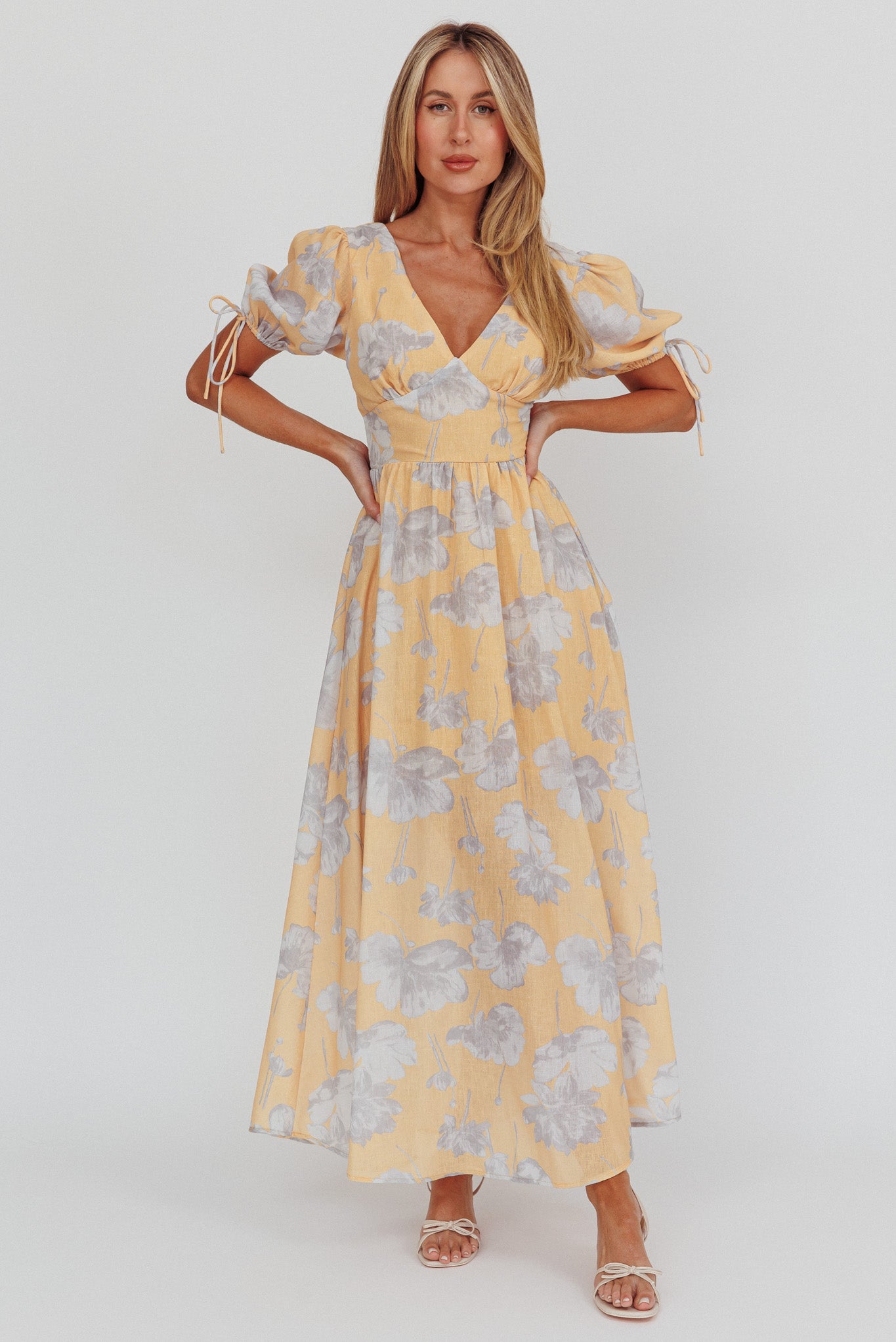 Loveberry Puff Sleeve A-Line Maxi Dress Pumpkin-Maymioy