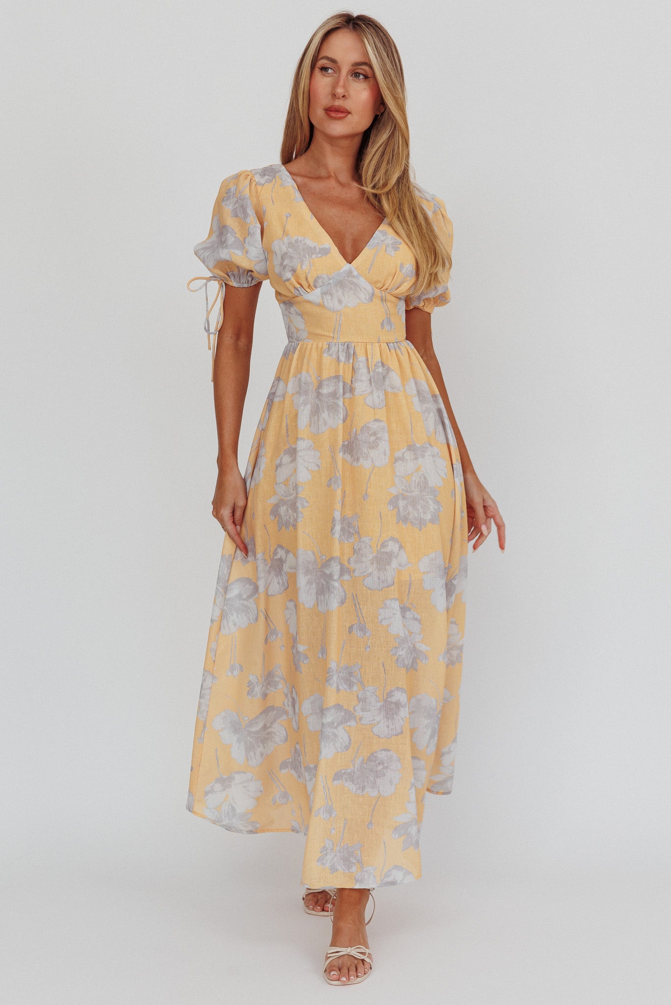 Loveberry Puff Sleeve A-Line Maxi Dress Pumpkin-Maymioy