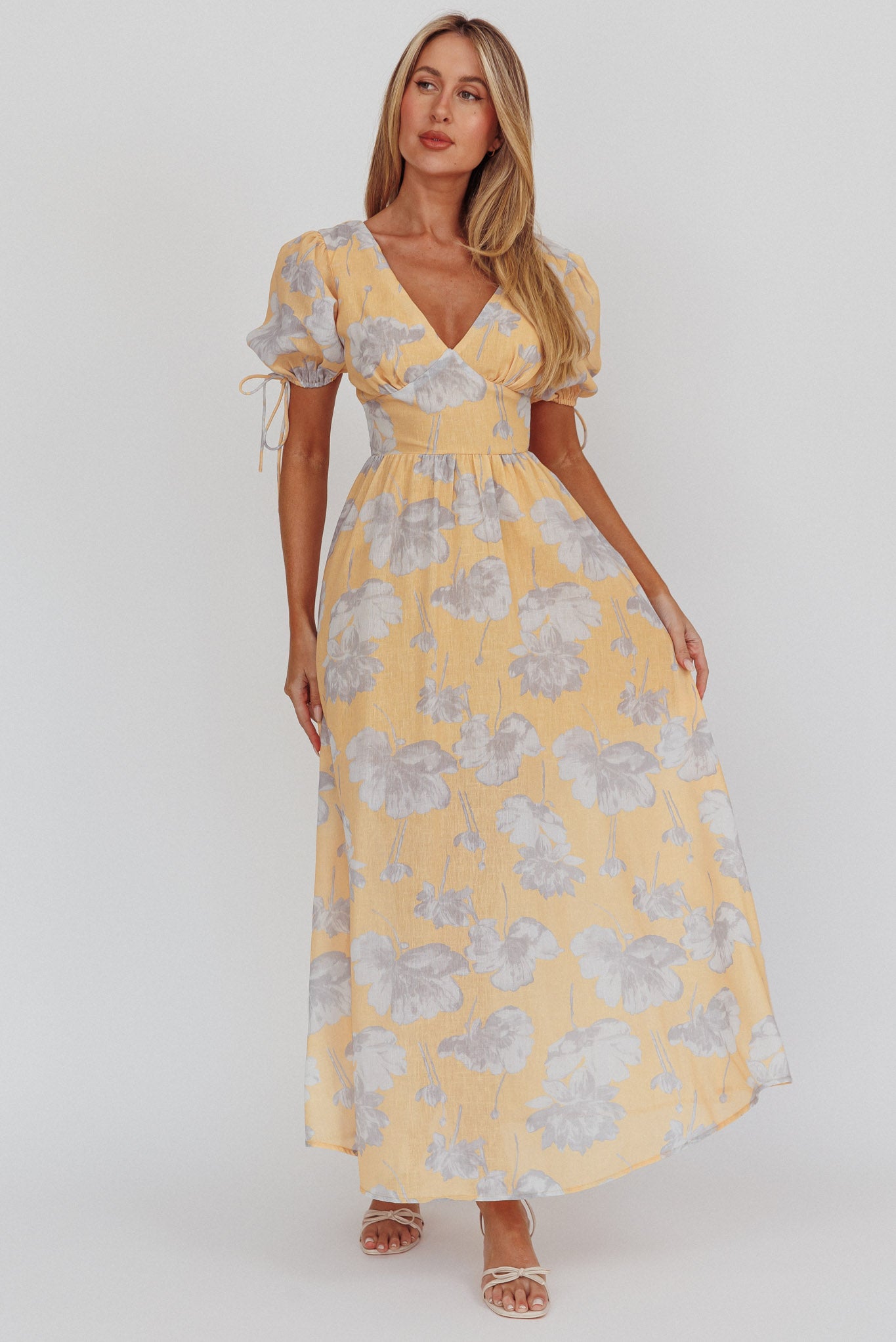 Loveberry Puff Sleeve A-Line Maxi Dress Pumpkin-Maymioy