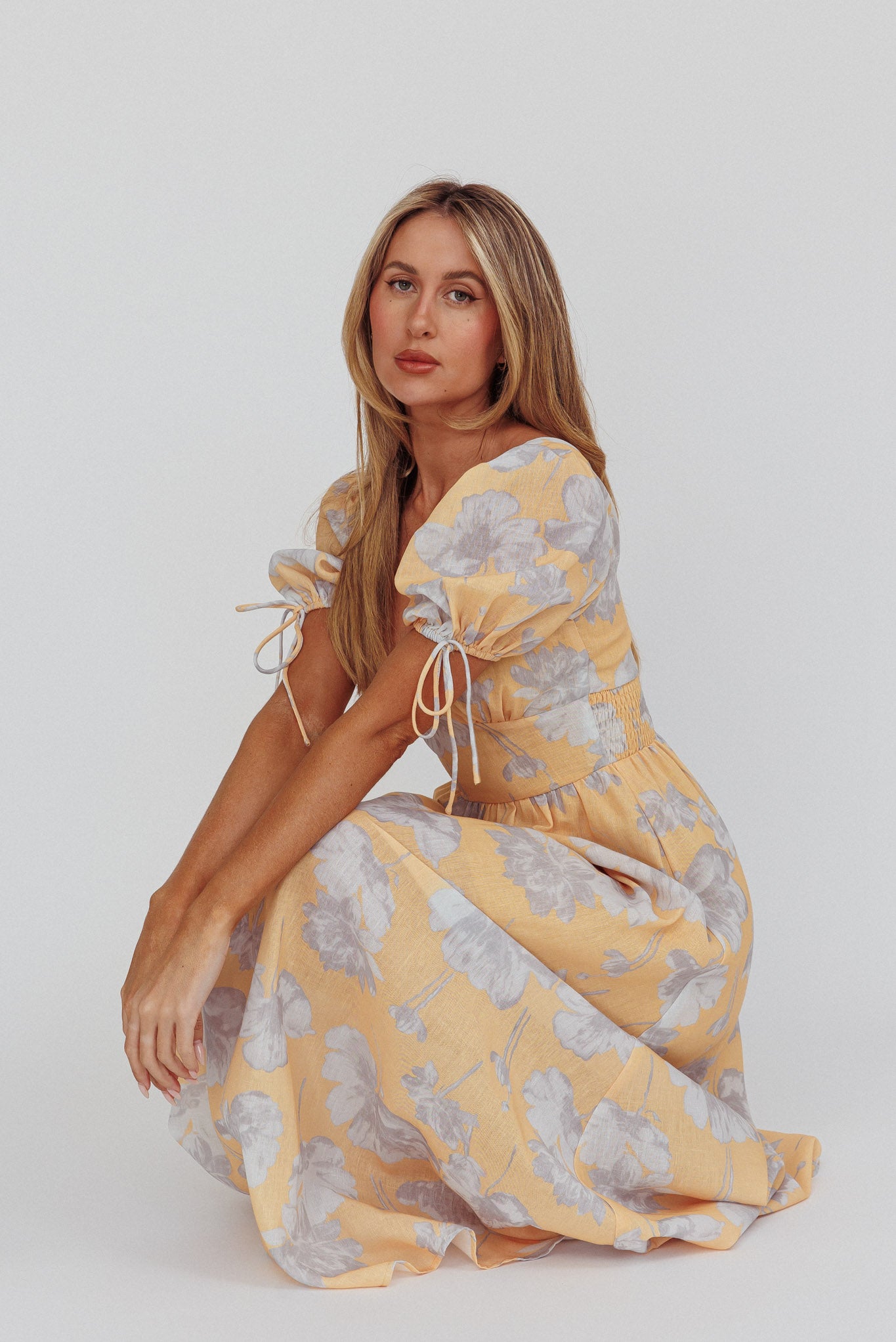 Loveberry Puff Sleeve A-Line Maxi Dress Pumpkin-Maymioy