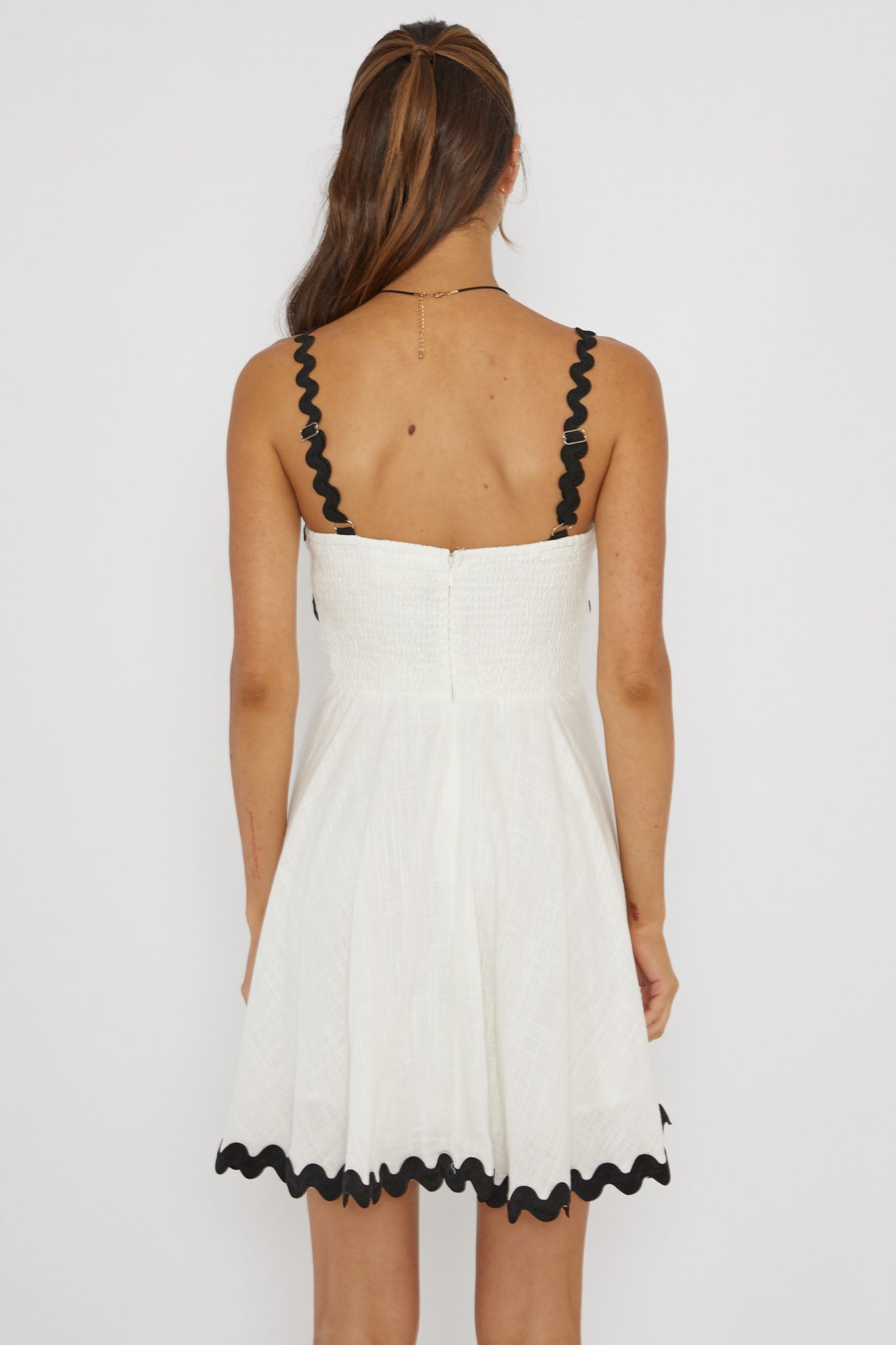 Won Me Over Ric Rac Trim Mini Dress White-Maymioy