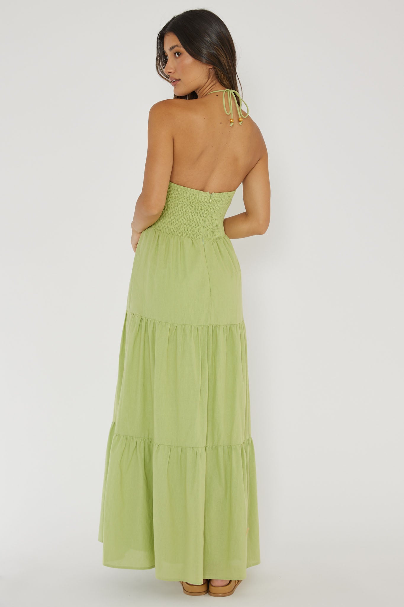 Life Elixir Halterneck Embroidered Maxi Dress Green-Maymioy