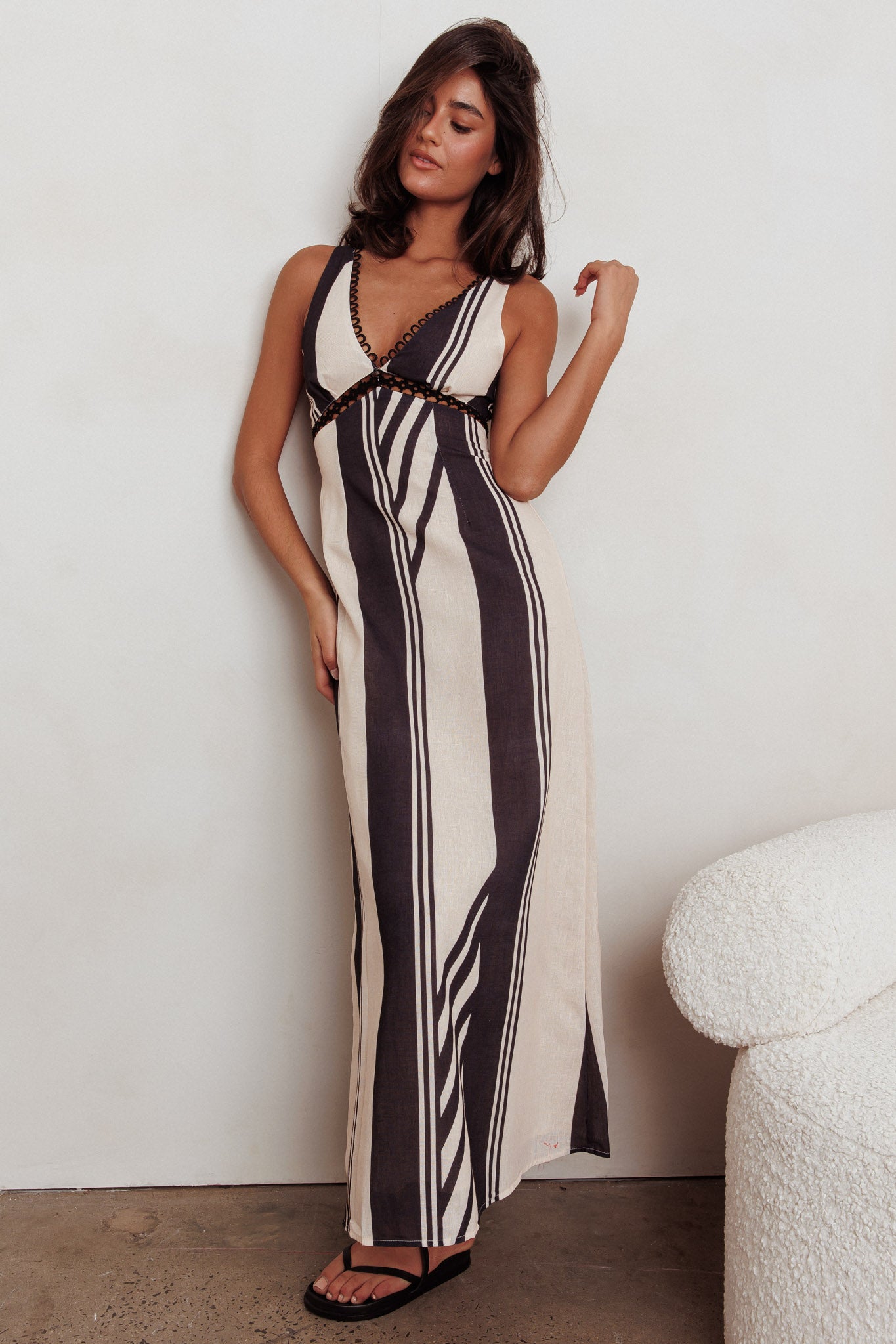 Cambria Sleeveless Striped Maxi Dress Black-Maymioy