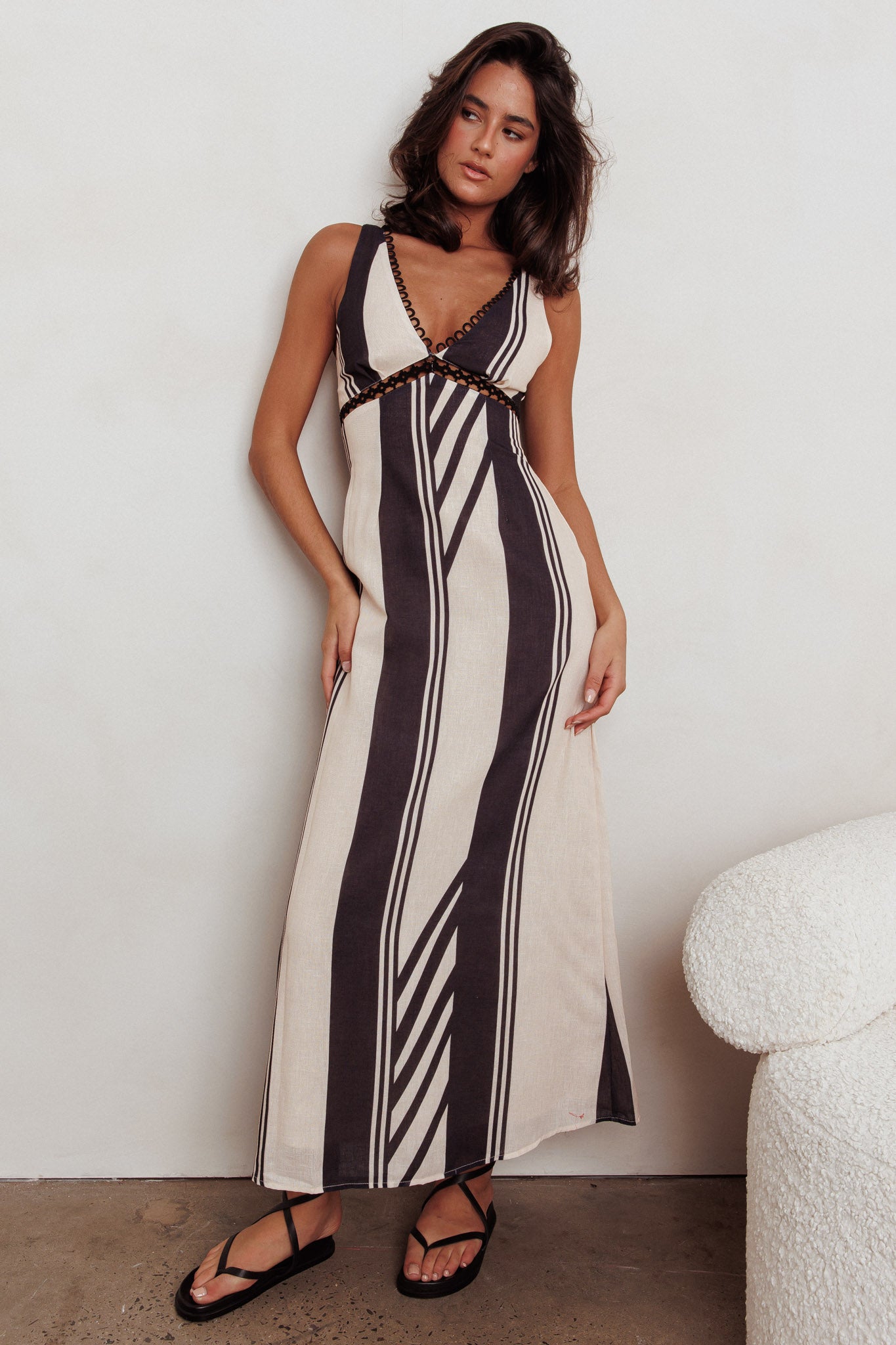 Cambria Sleeveless Striped Maxi Dress Black-Maymioy
