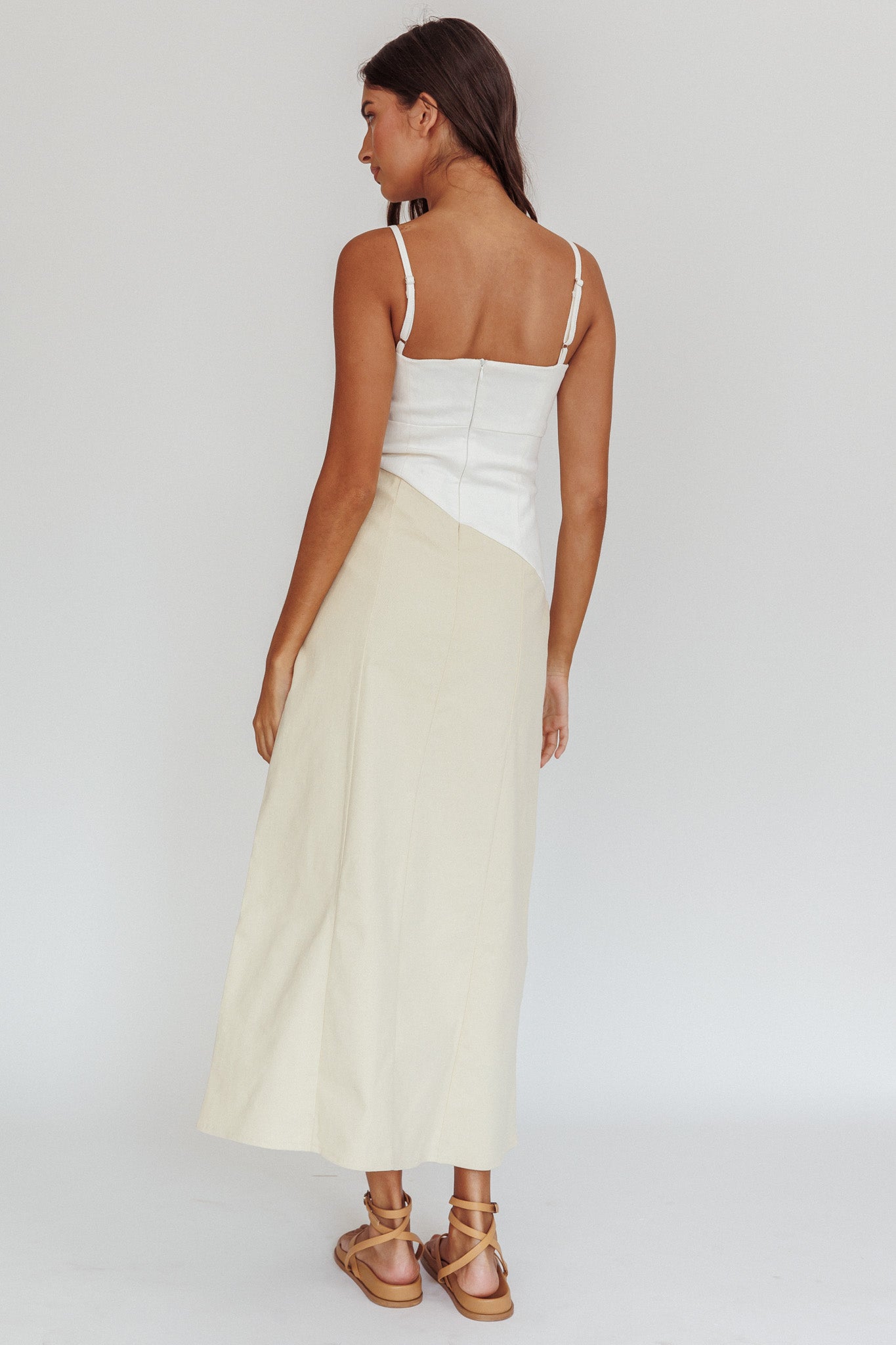 Irelia Contrast Maxi Dress White-Maymioy