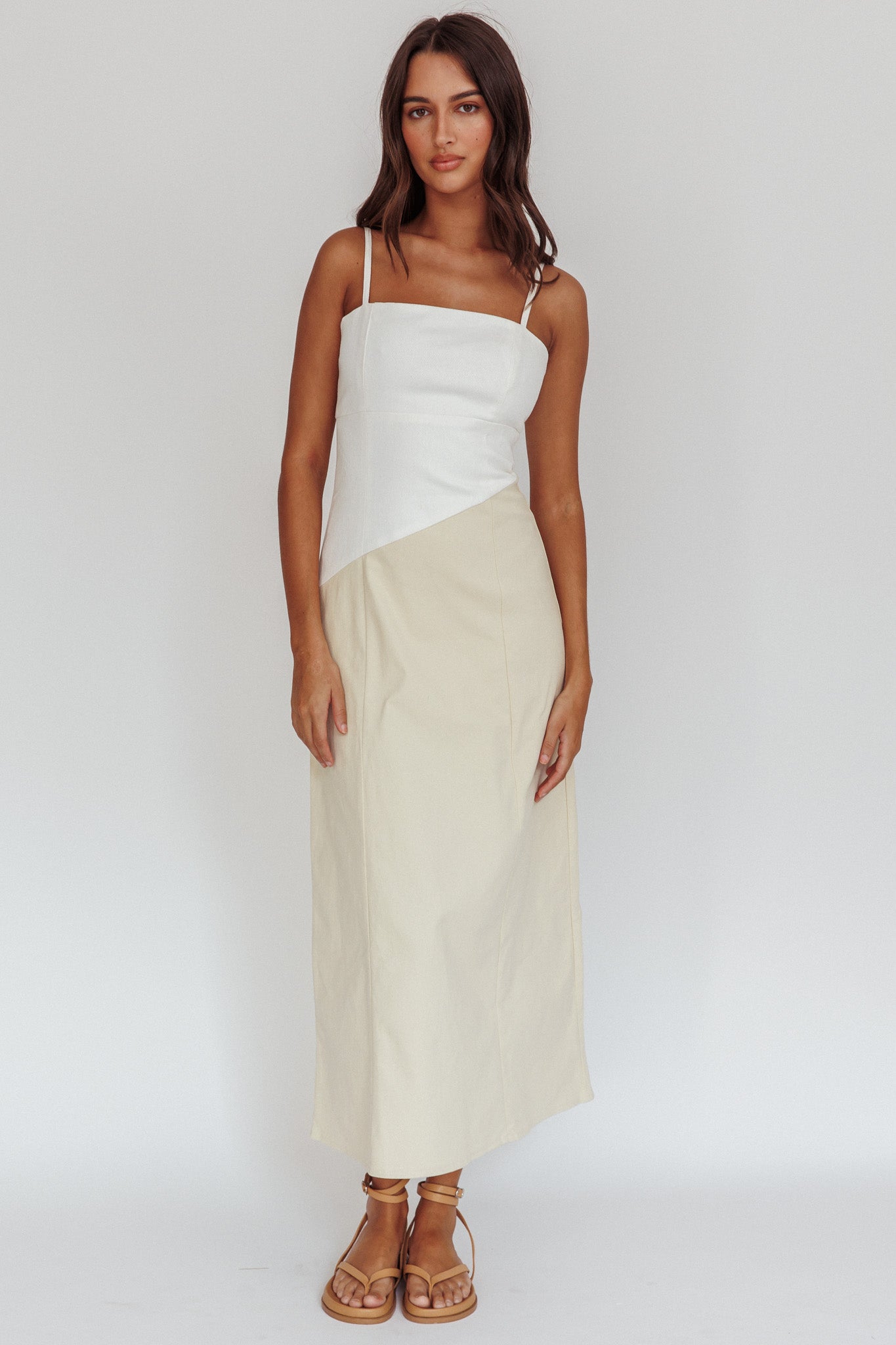 Irelia Contrast Maxi Dress White-Maymioy