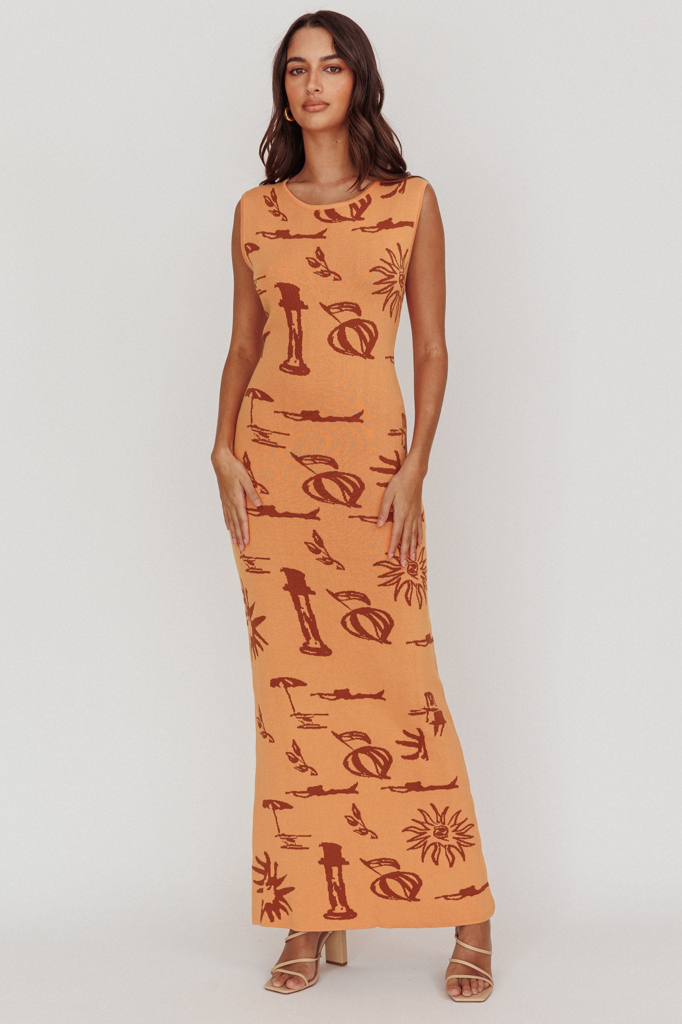 Irene Column Silhouette Maxi Dress Apricot-Maymioy