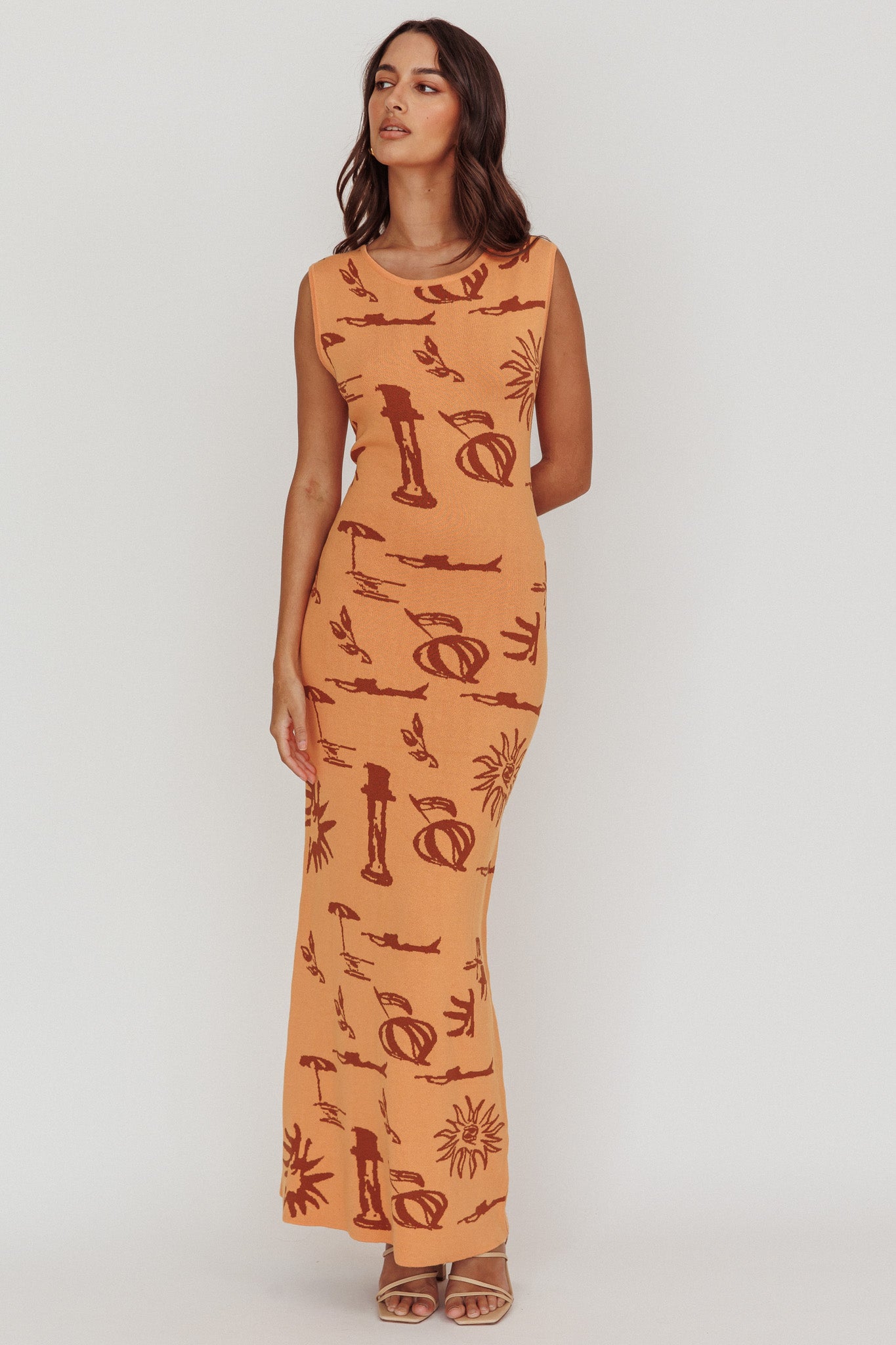 Irene Column Silhouette Maxi Dress Apricot-Maymioy