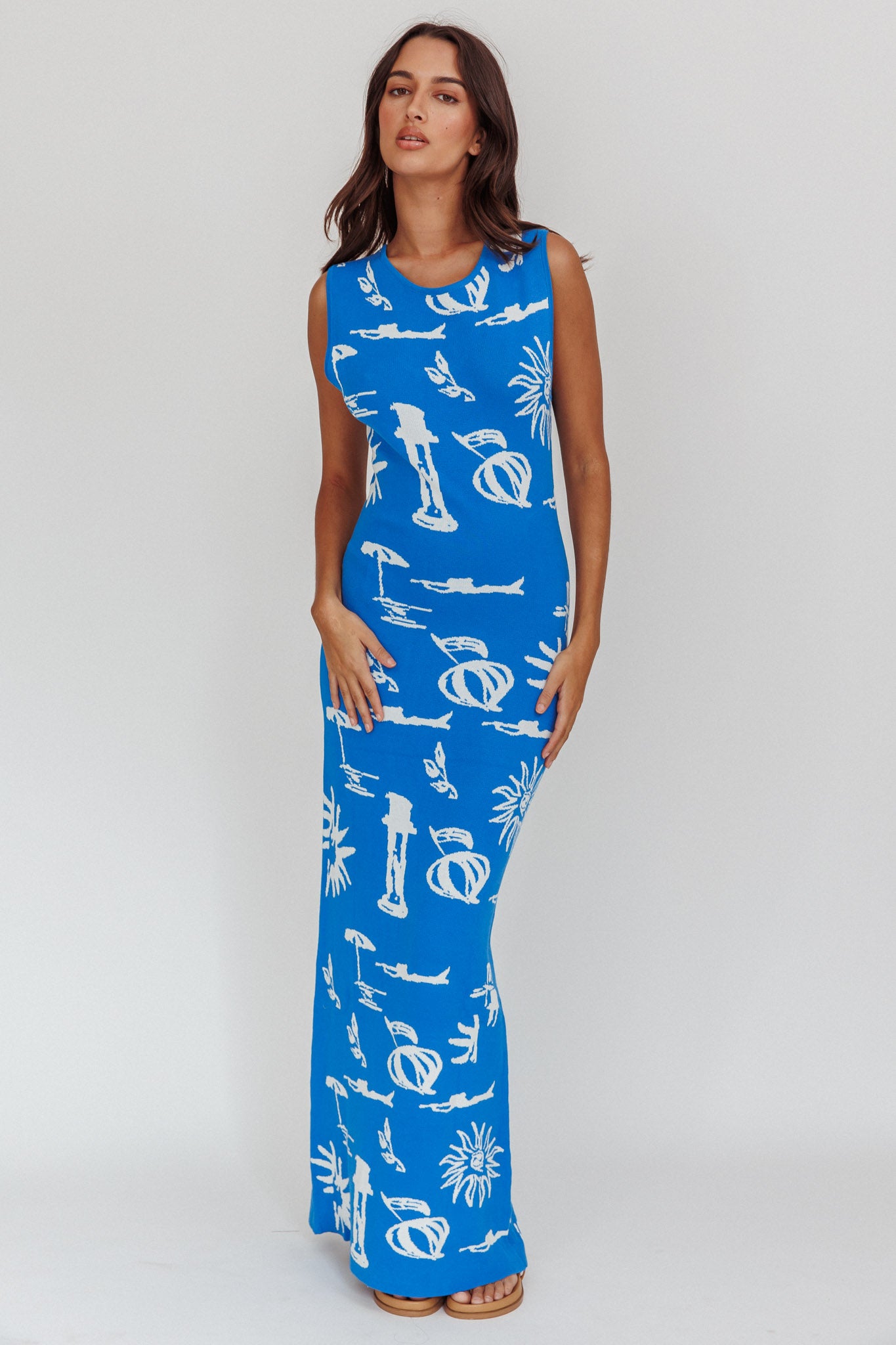 Irene Column Silhouette Maxi Dress Blue-Maymioy