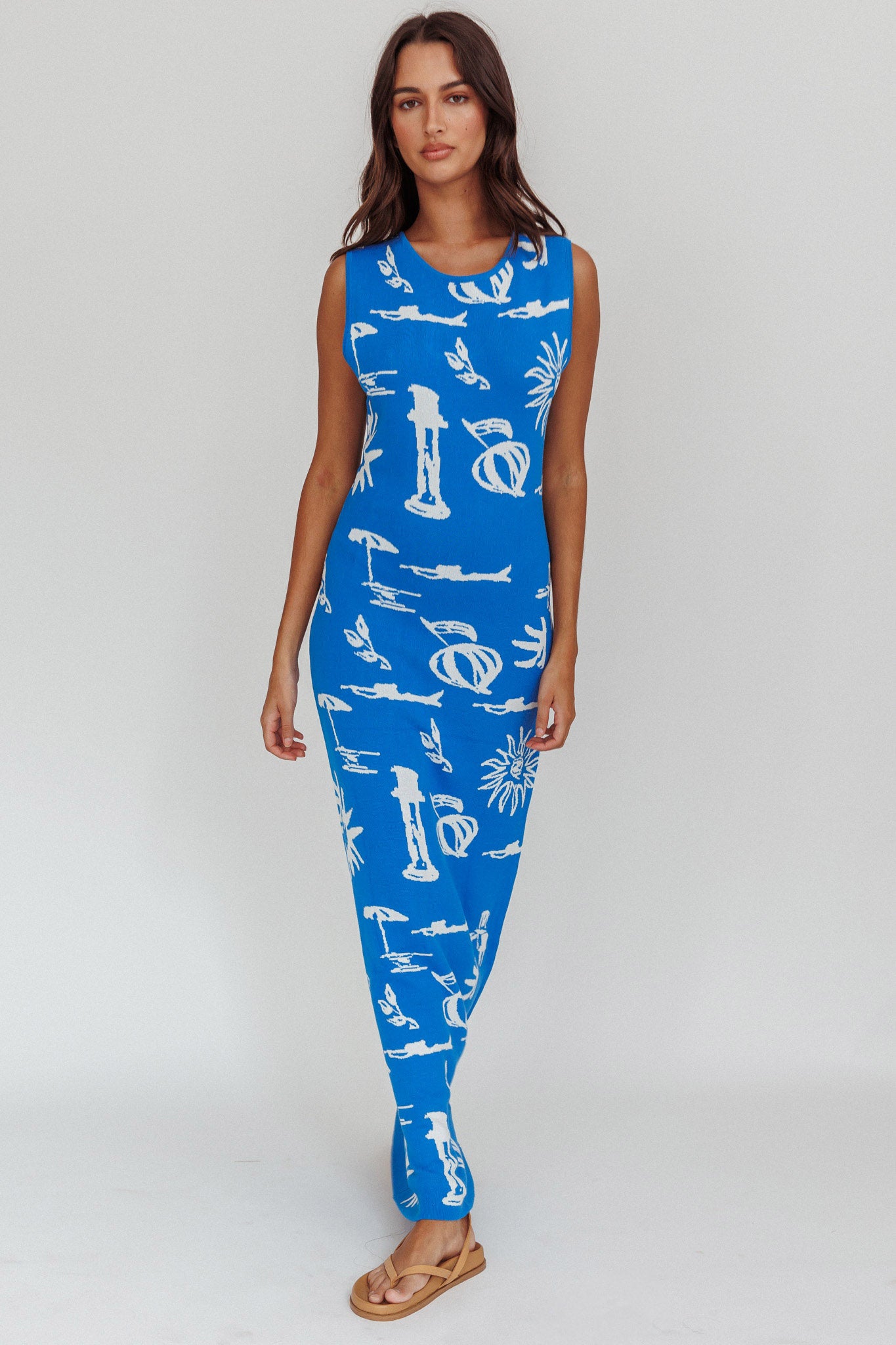 Irene Column Silhouette Maxi Dress Blue-Maymioy