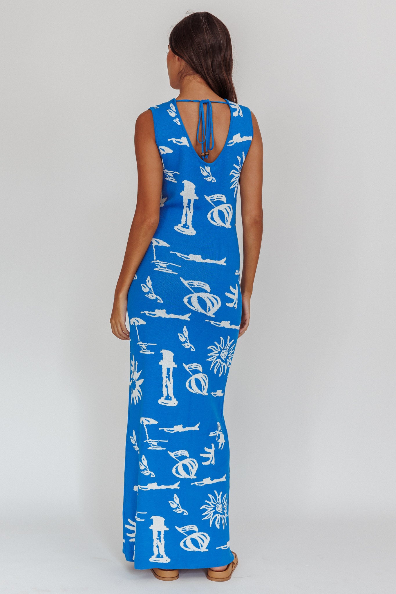 Irene Column Silhouette Maxi Dress Blue-Maymioy