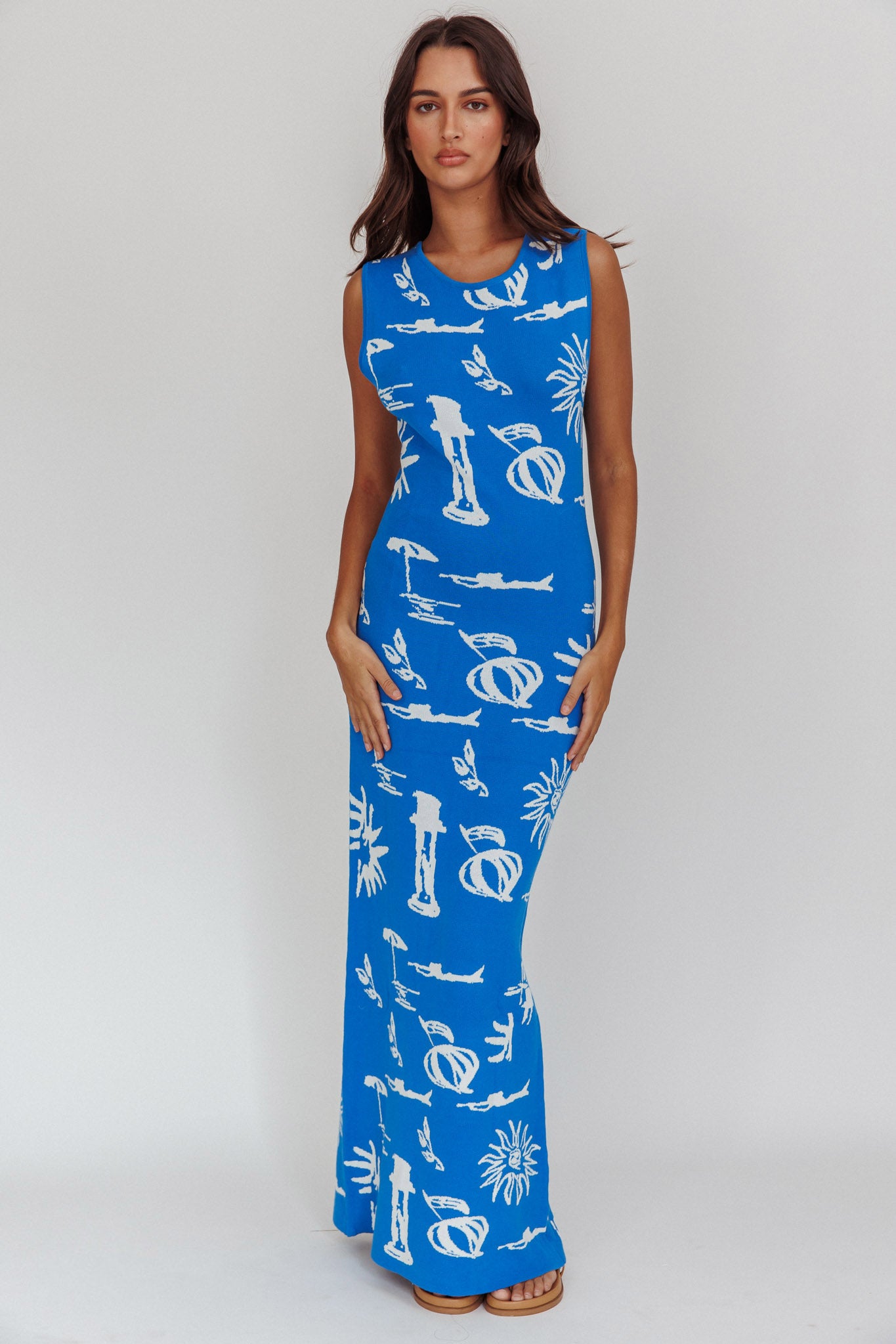 Irene Column Silhouette Maxi Dress Blue-Maymioy