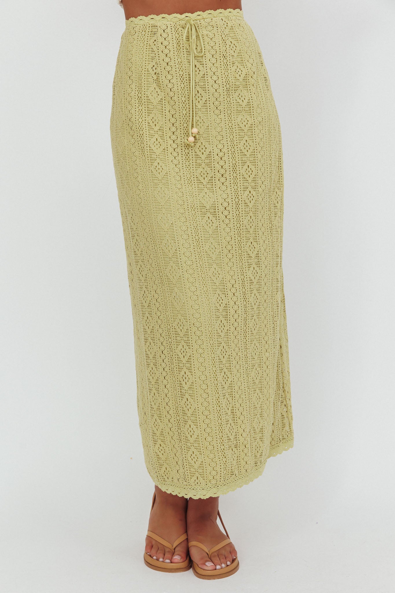 Days Away Crochet Lace Maxi Skirt Moss-Maymioy