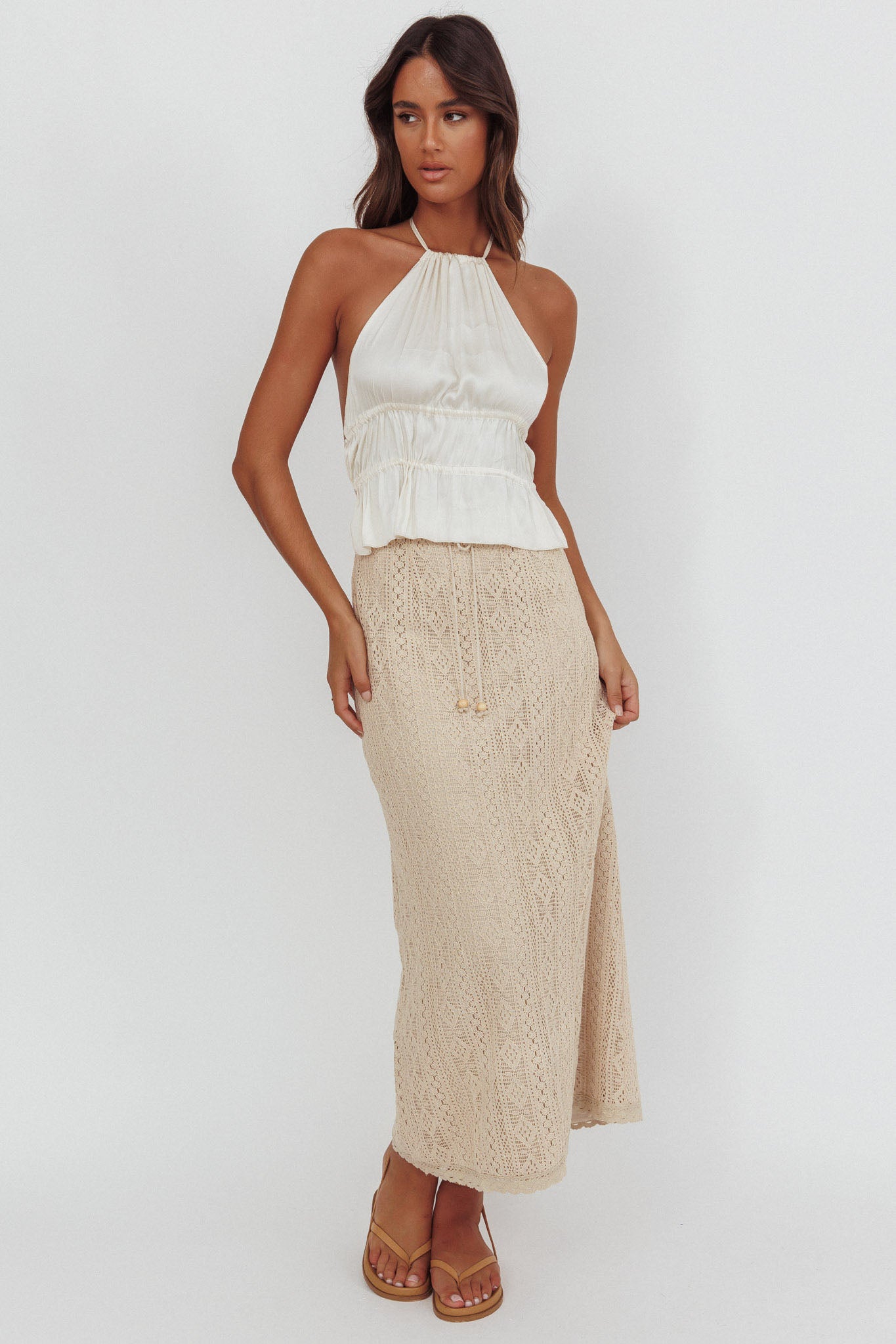 Days Away Crochet Lace Maxi Skirt Sand-Maymioy