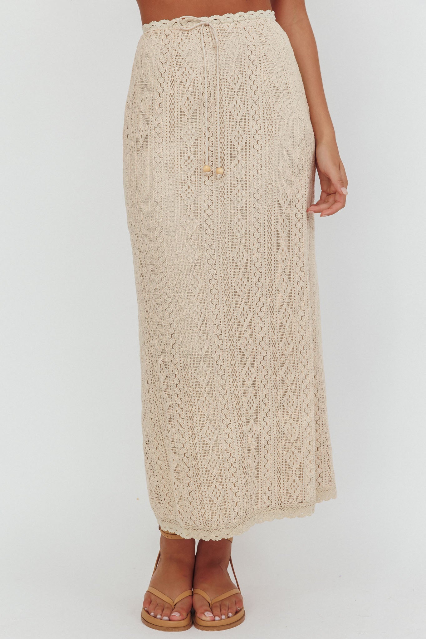 Days Away Crochet Lace Maxi Skirt Sand-Maymioy
