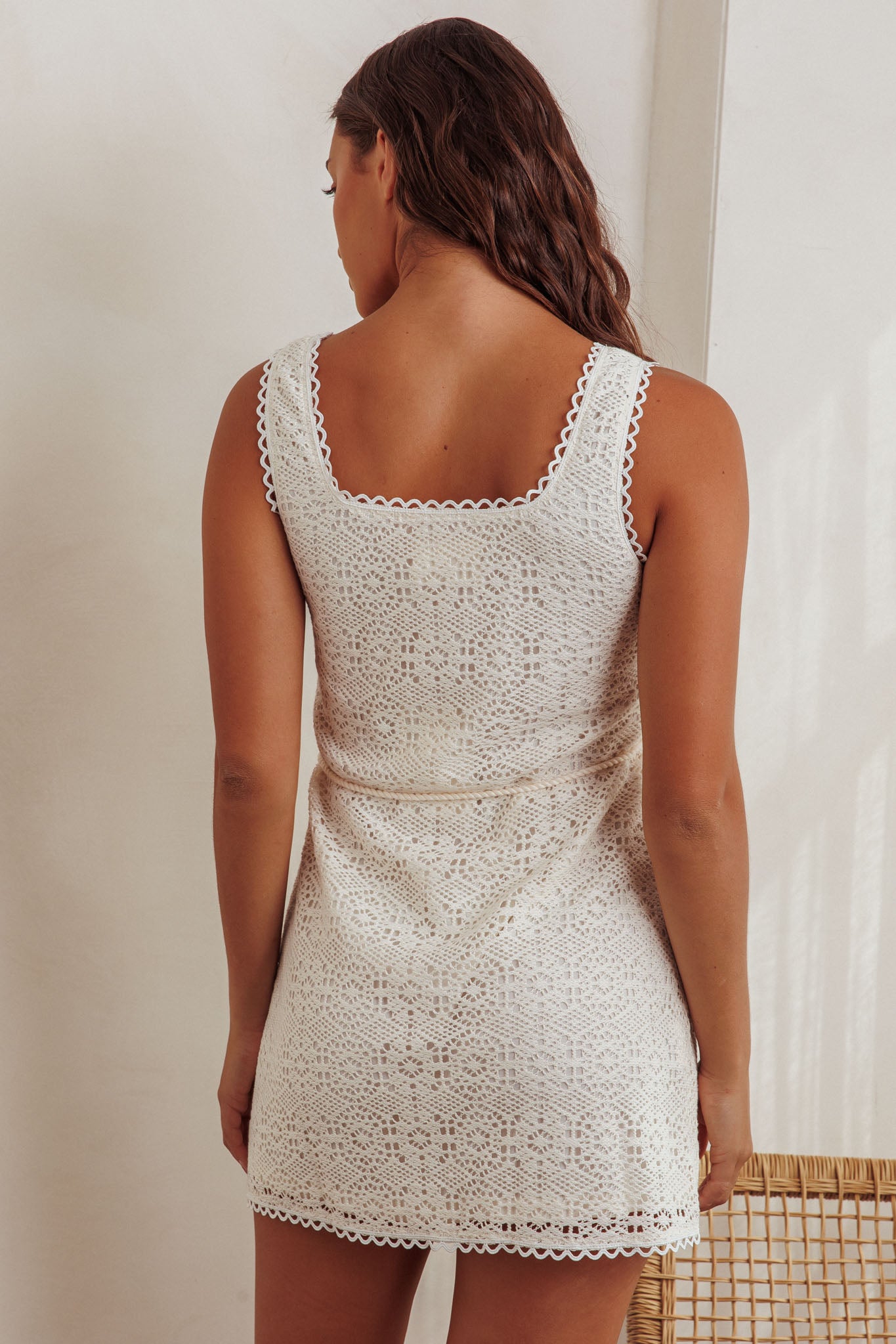 Bethenny Lace Overlay Mini Dress White-Maymioy