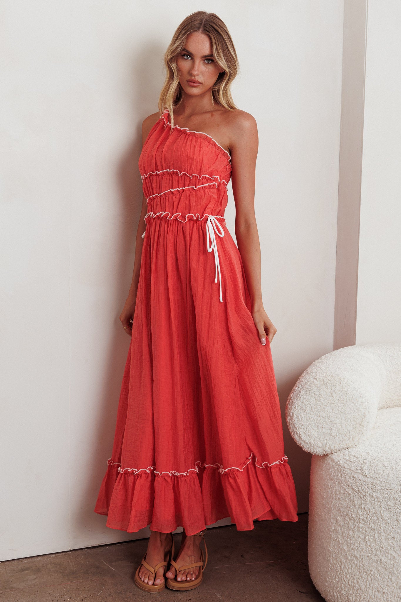 Ballad One-Shoulder Maxi Dress Coral-Maymioy