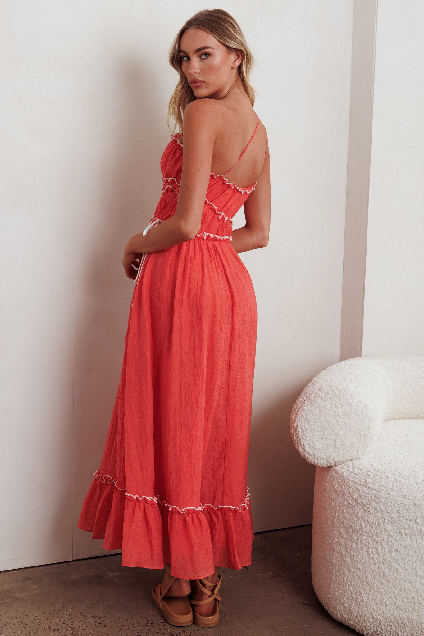 Ballad One-Shoulder Maxi Dress Coral-Maymioy