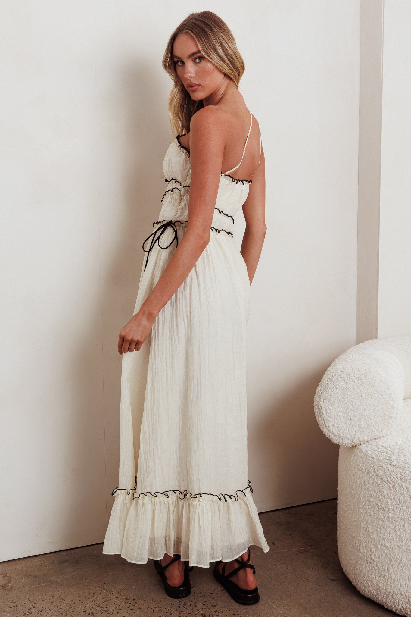 Ballad One-Shoulder Maxi Dress Cream-Maymioy
