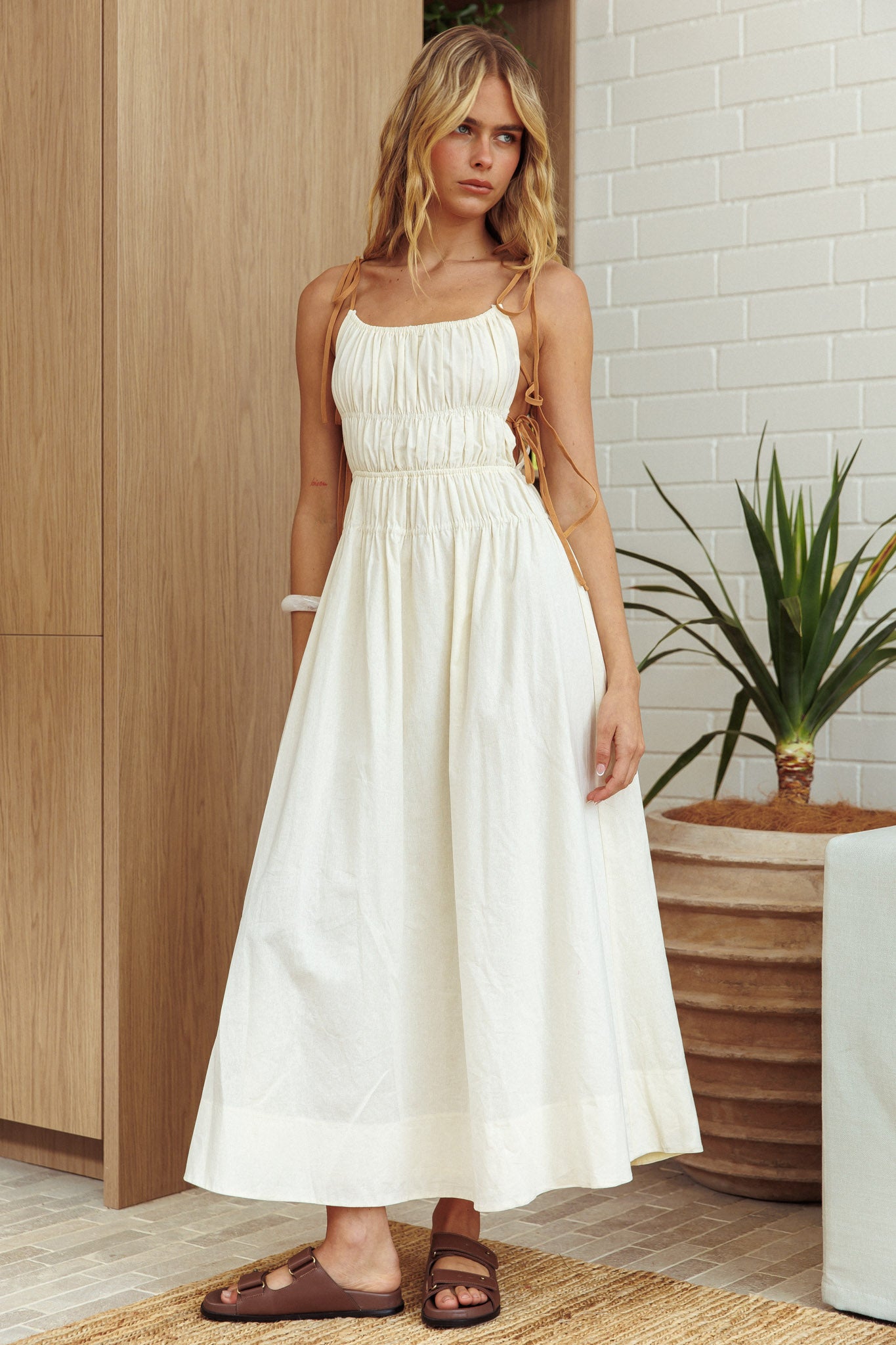 By The Way Side Tie Dress Oat-Maymioy