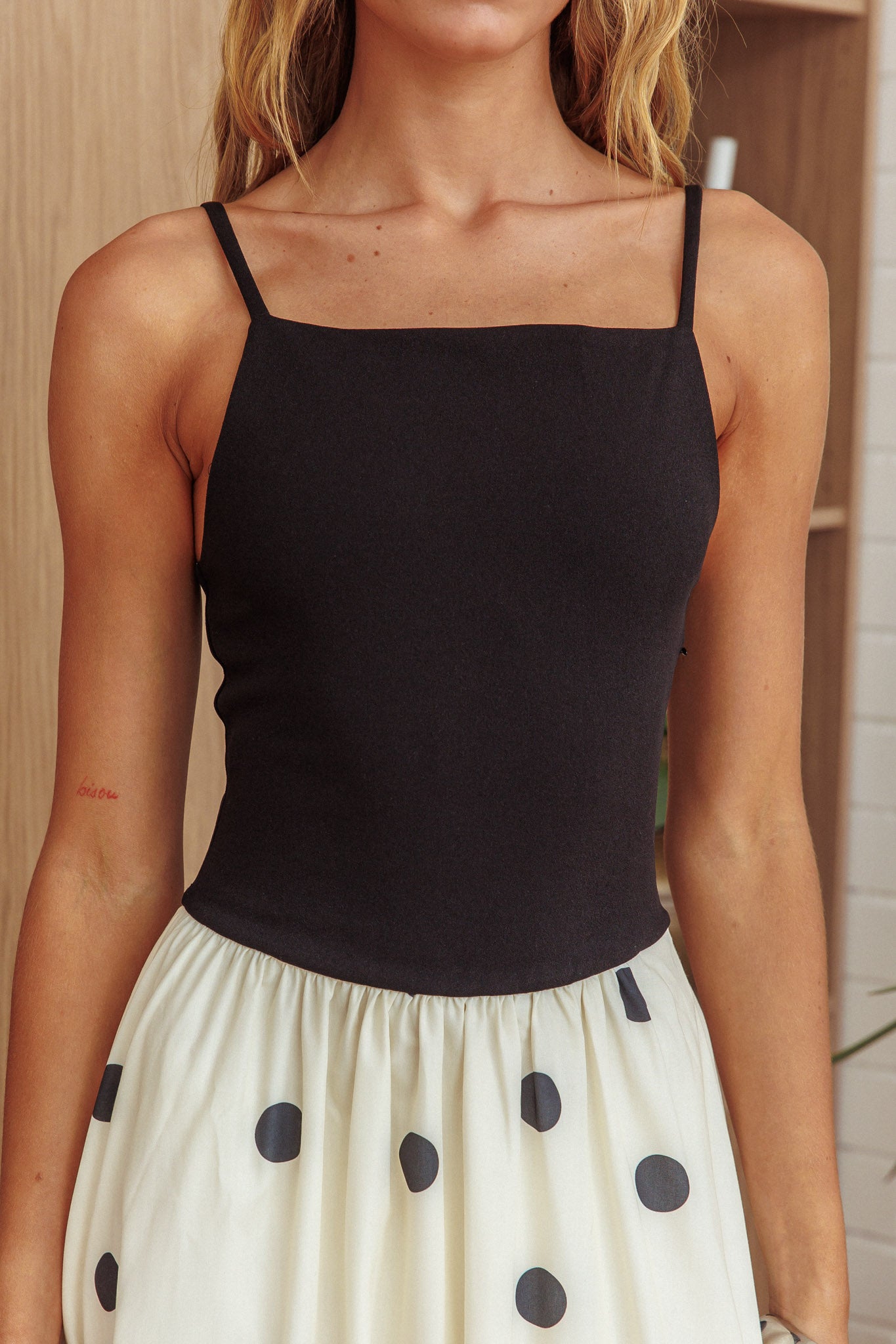 Melbourne Contrast Bodice Maxi Dress Polka Dot Black-Maymioy