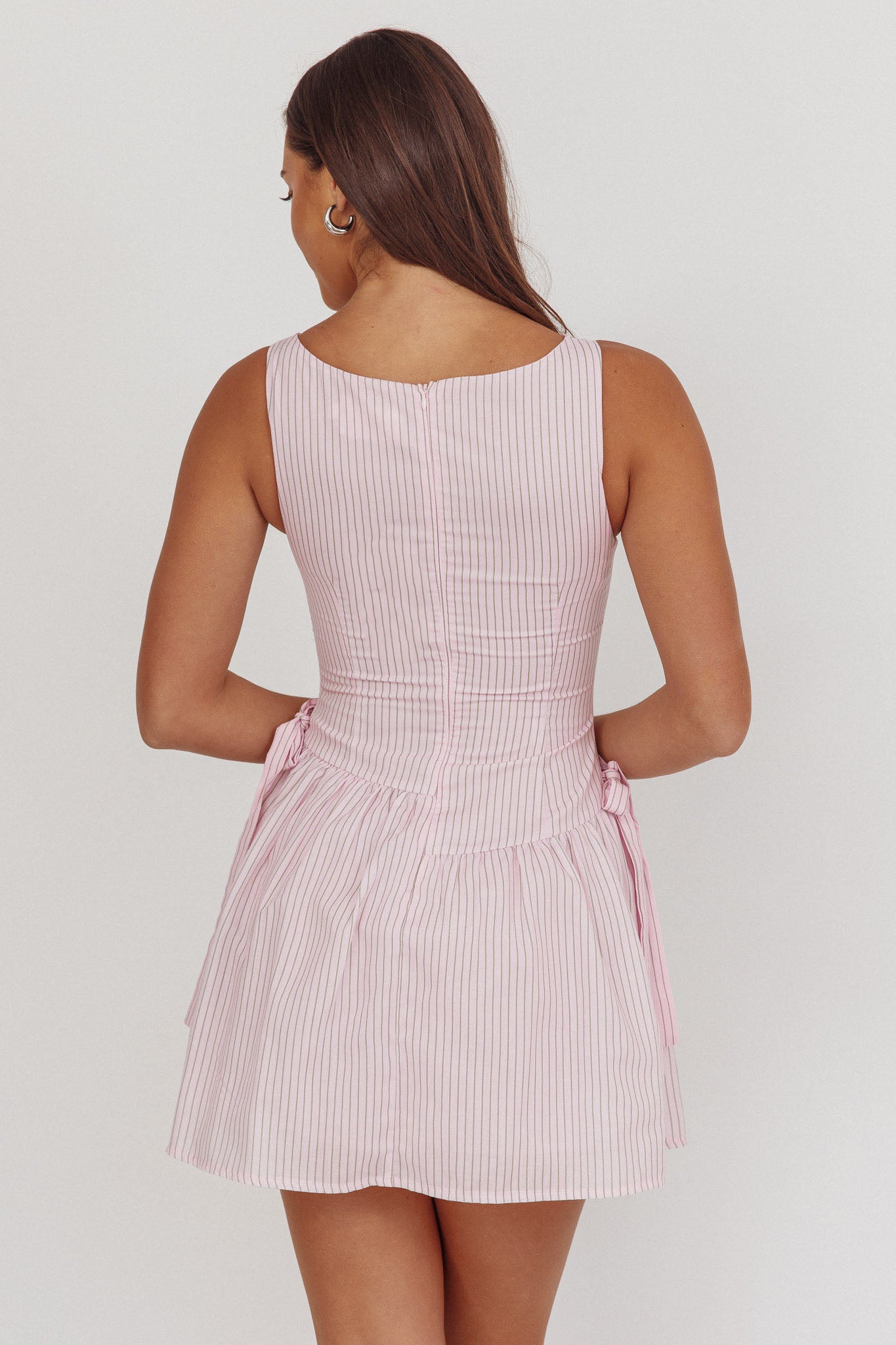 Teely Waist Bows Mini Dress Stripe Blush-Maymioy