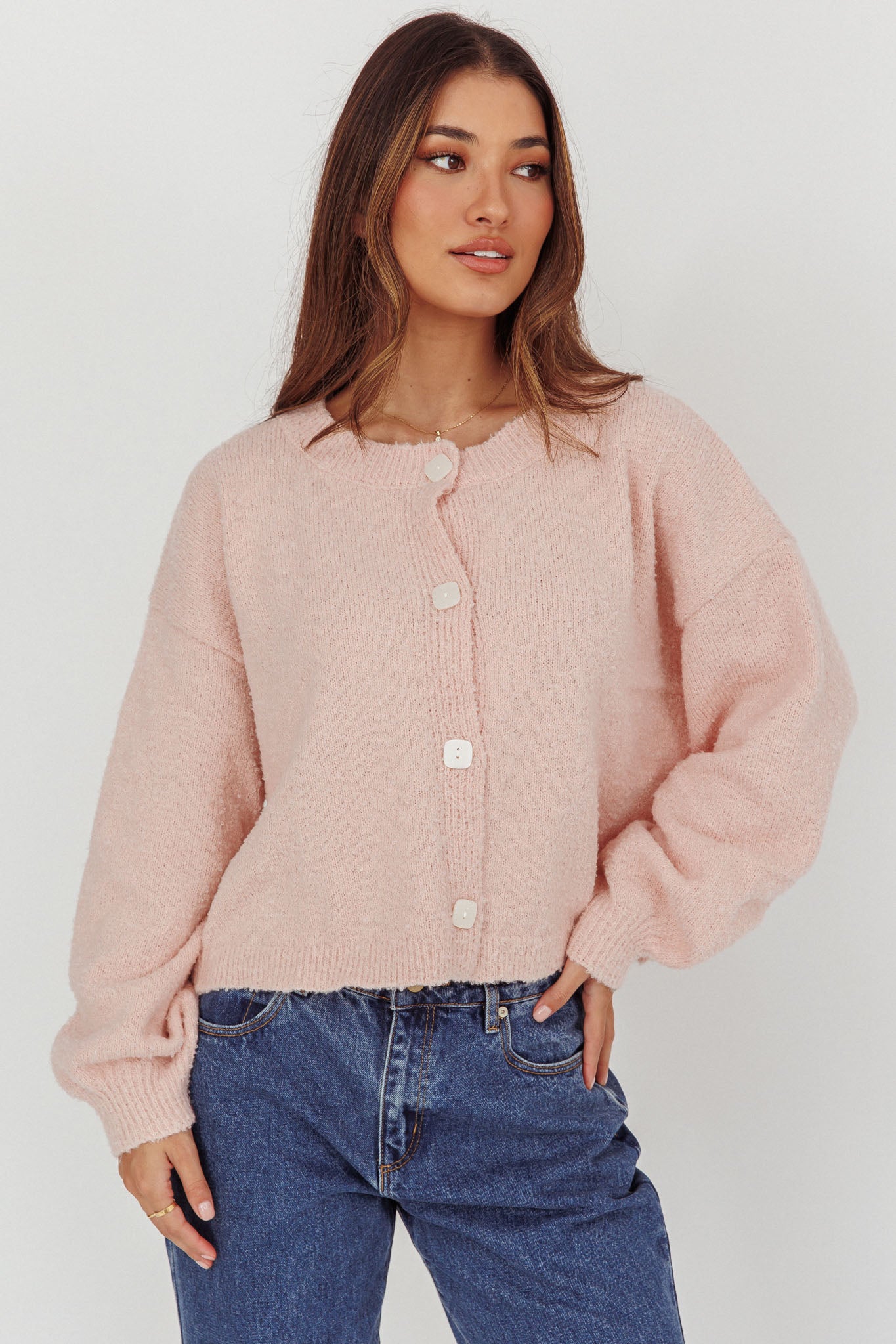 Taking Notes Button Front Cardigan Blush-Maymioy