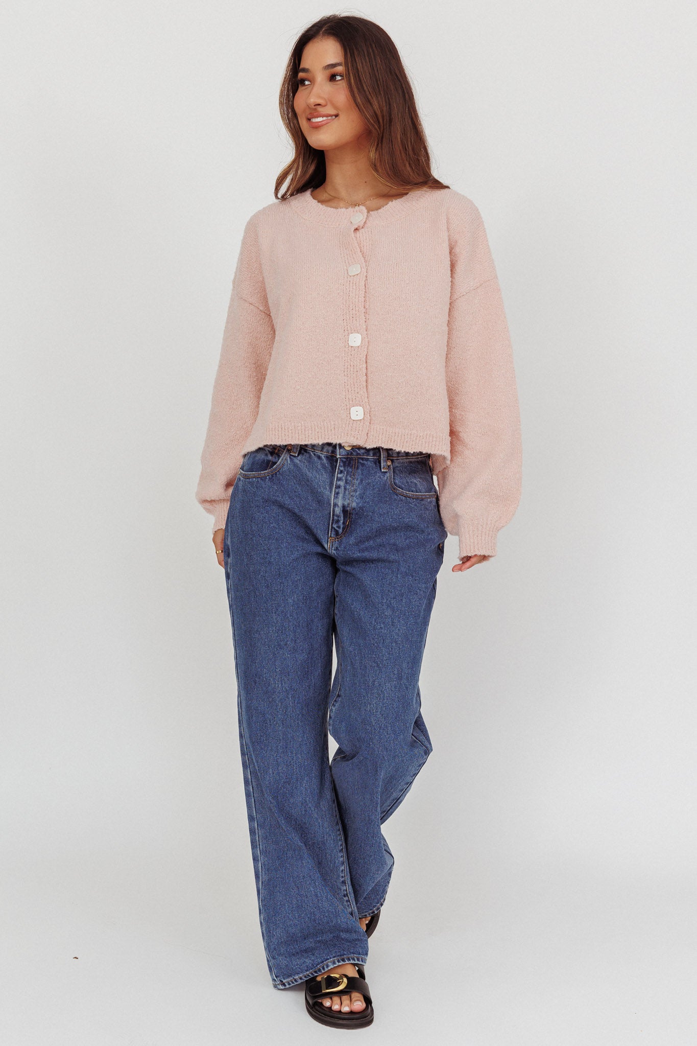 Taking Notes Button Front Cardigan Blush-Maymioy