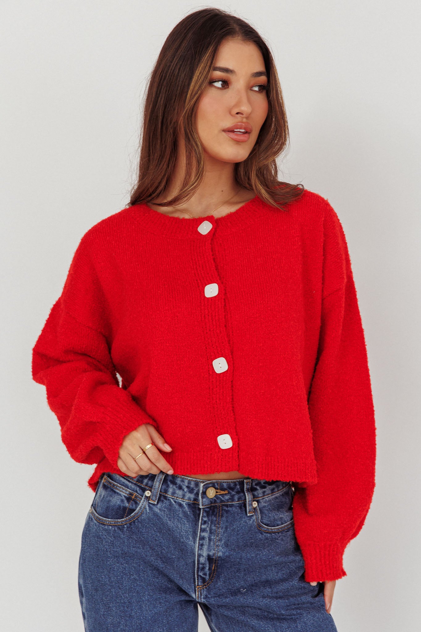 Taking Notes Button Front Cardigan Red-Maymioy