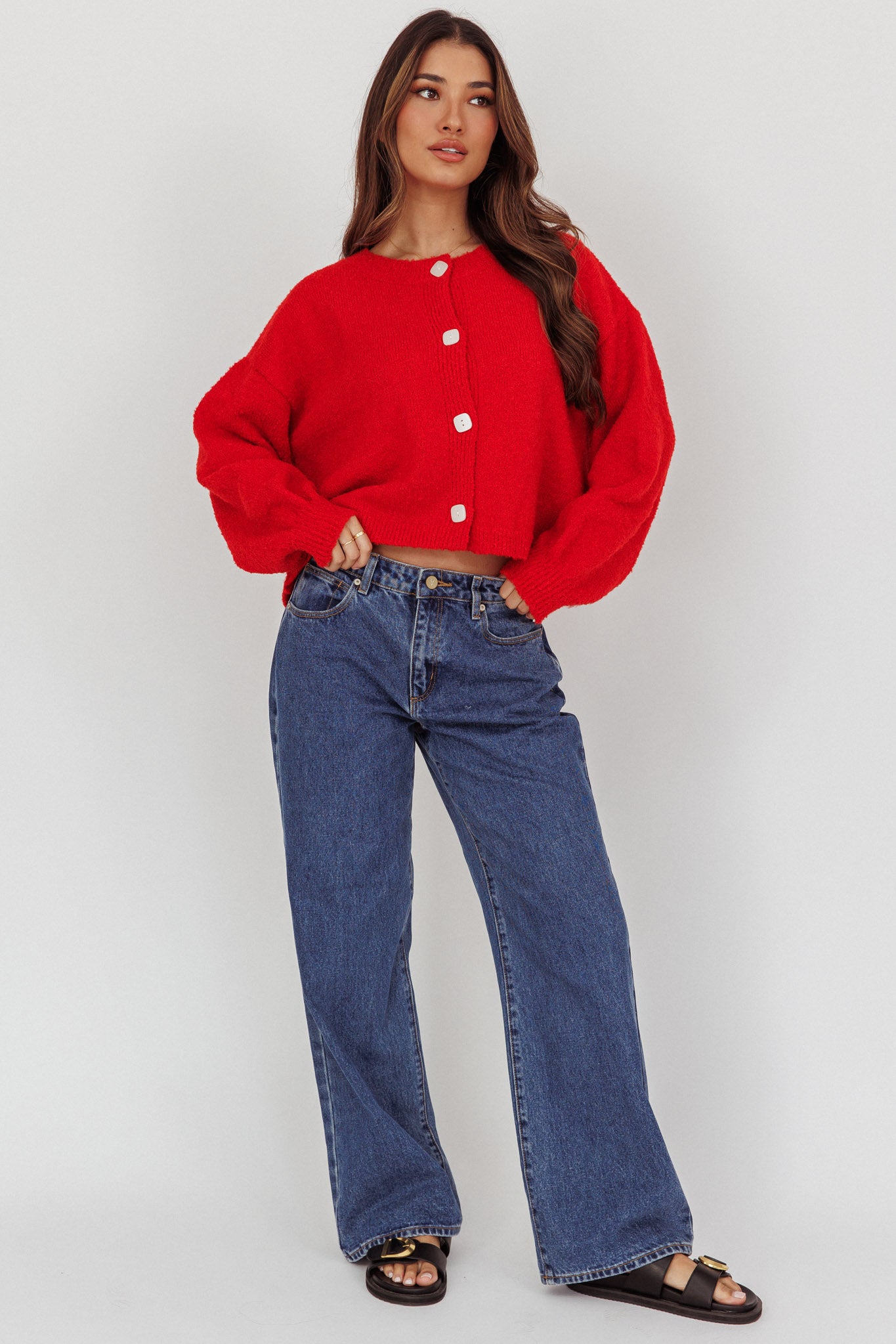Taking Notes Button Front Cardigan Red-Maymioy