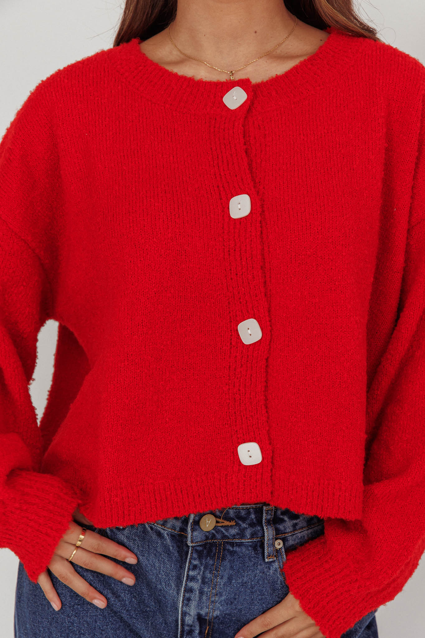 Taking Notes Button Front Cardigan Red-Maymioy