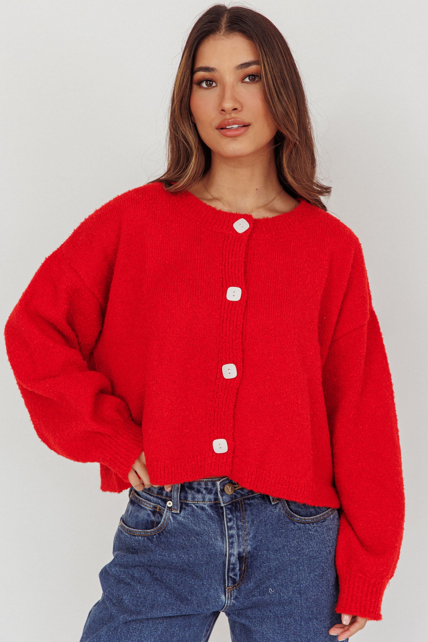 Taking Notes Button Front Cardigan Red-Maymioy