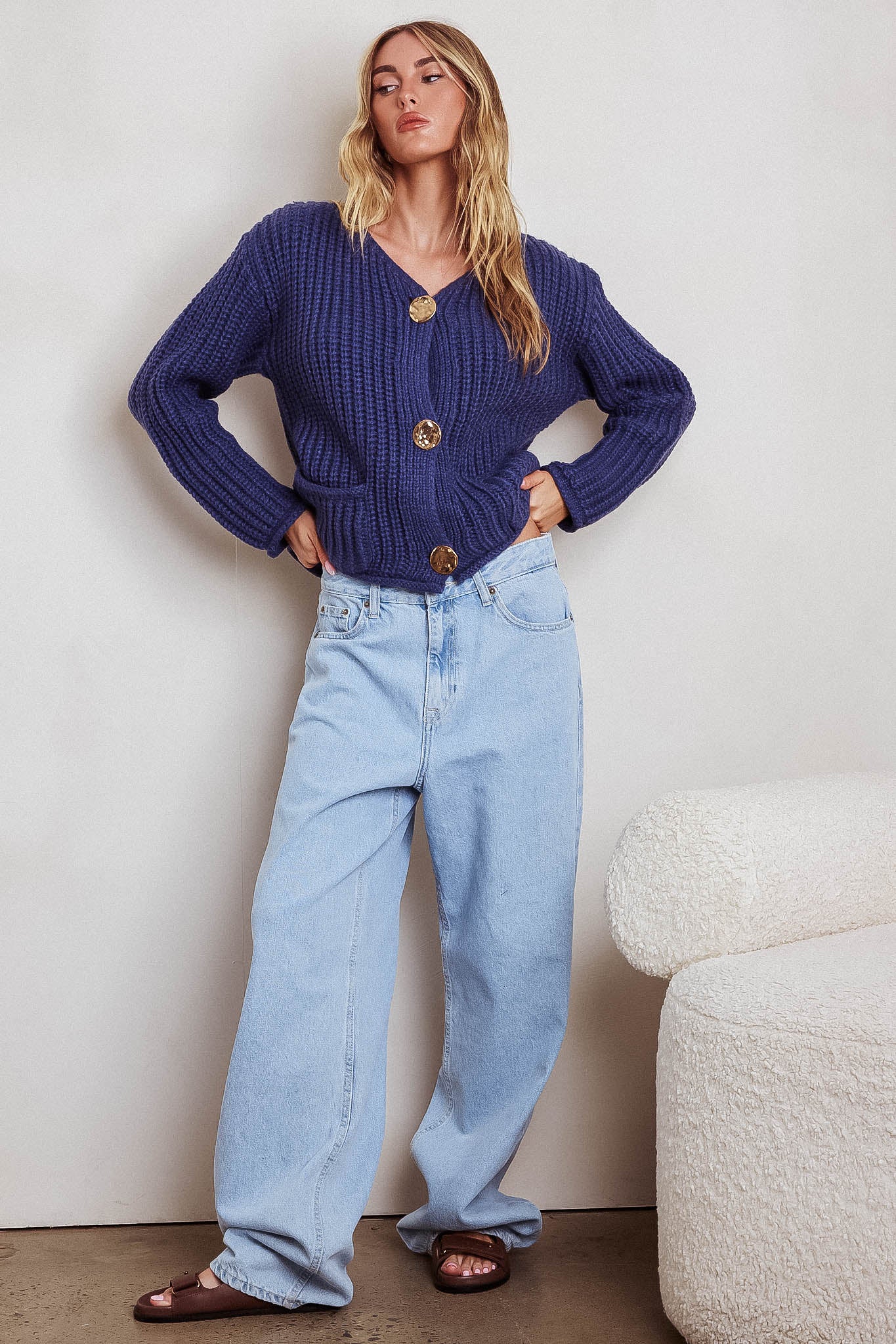 Cindie Chunky Knit Cardigan Navy-Maymioy