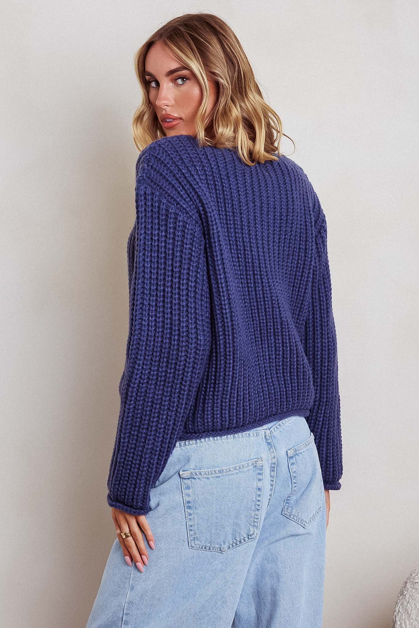 Cindie Chunky Knit Cardigan Navy-Maymioy