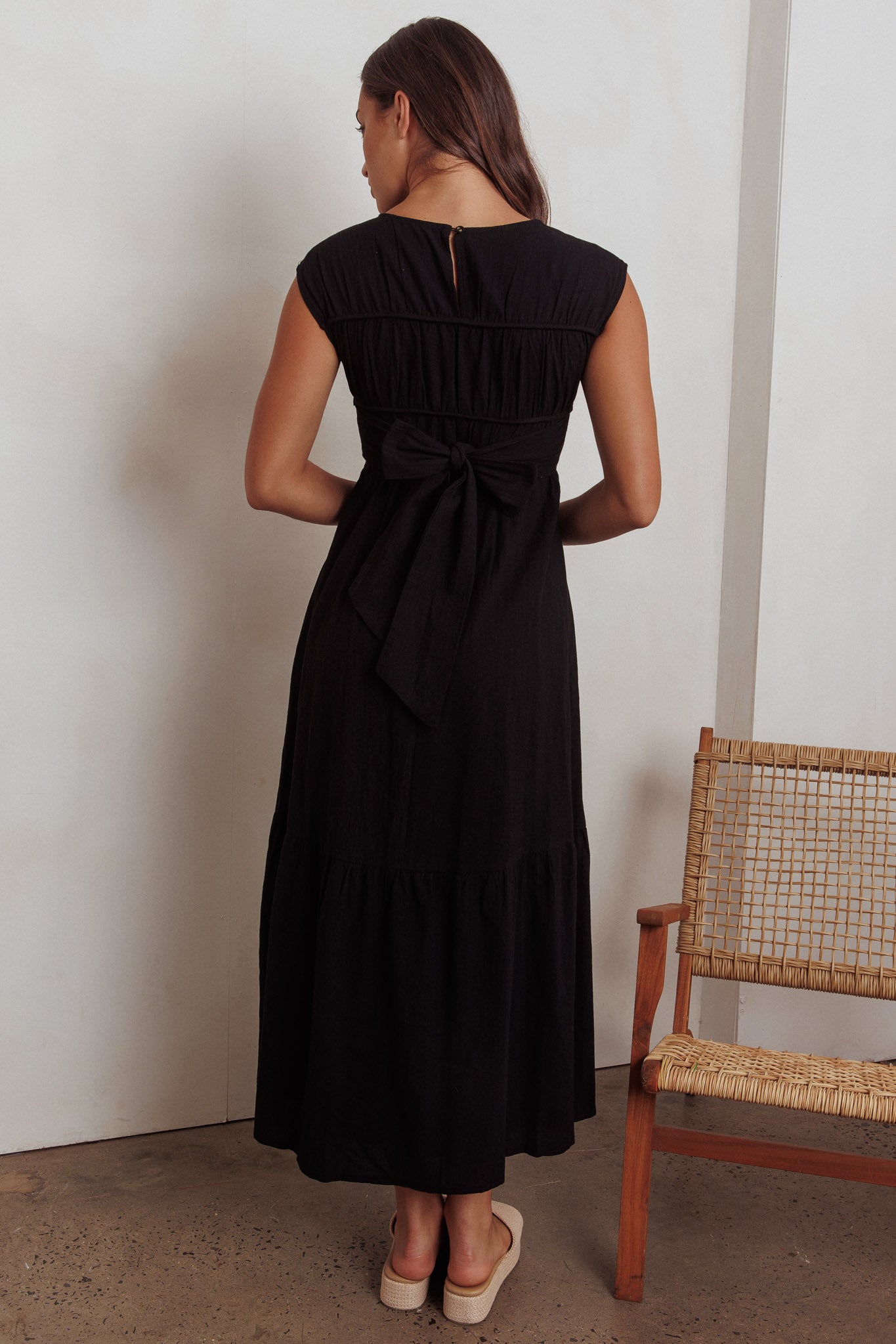 Called Out Gathered Bodice Maxi Dress Black-Maymioy
